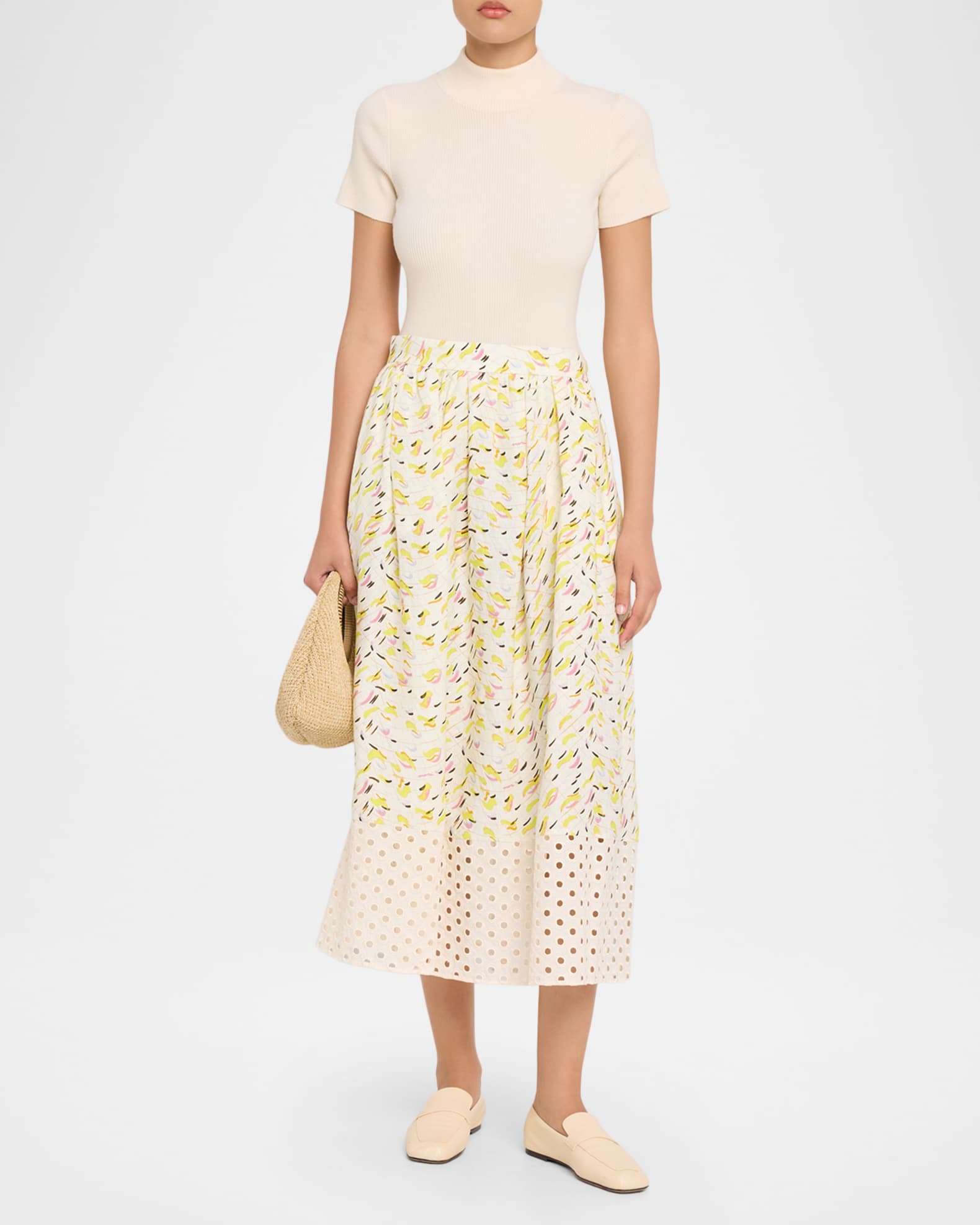 Marni Flared Woven Linen Midi Skirt | Neiman Marcus