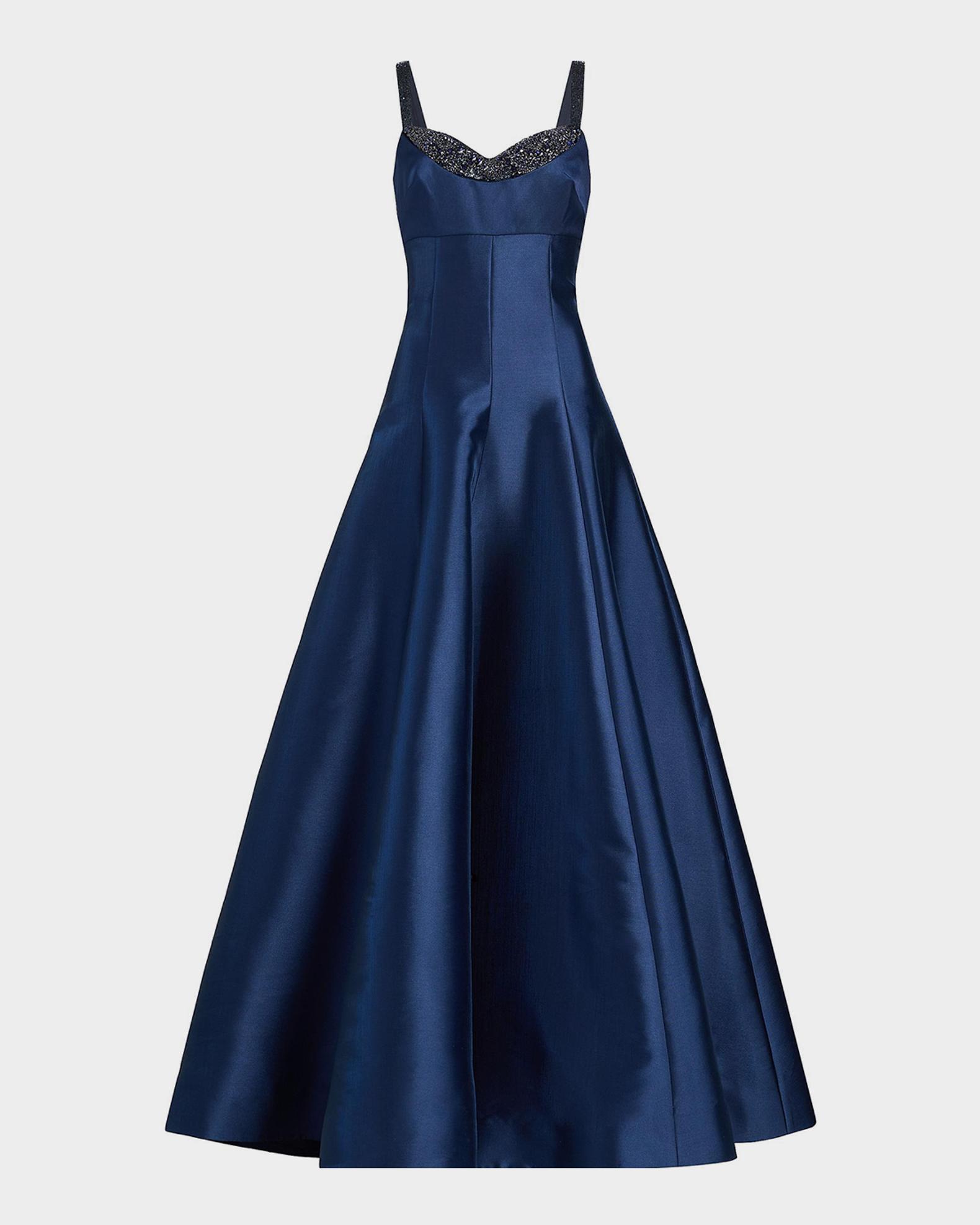 Theia Women's Alba Embellished Peekaboo Gown - Nautical Navy