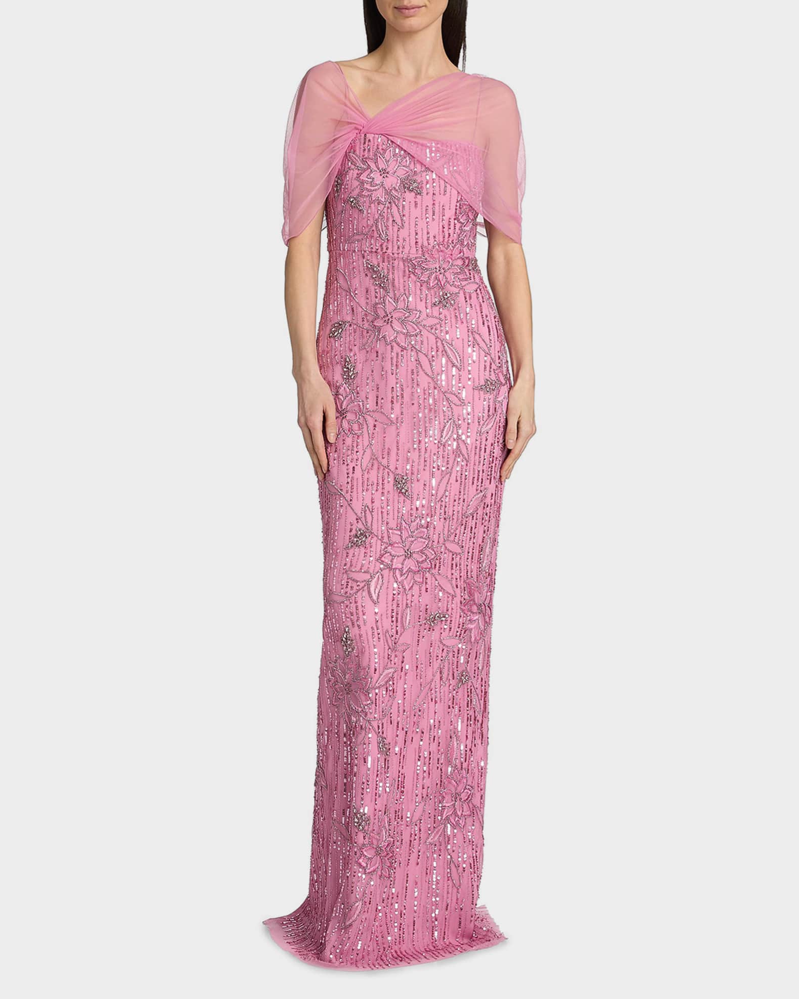 Theia Clover Shawl Draped Gown | Neiman Marcus