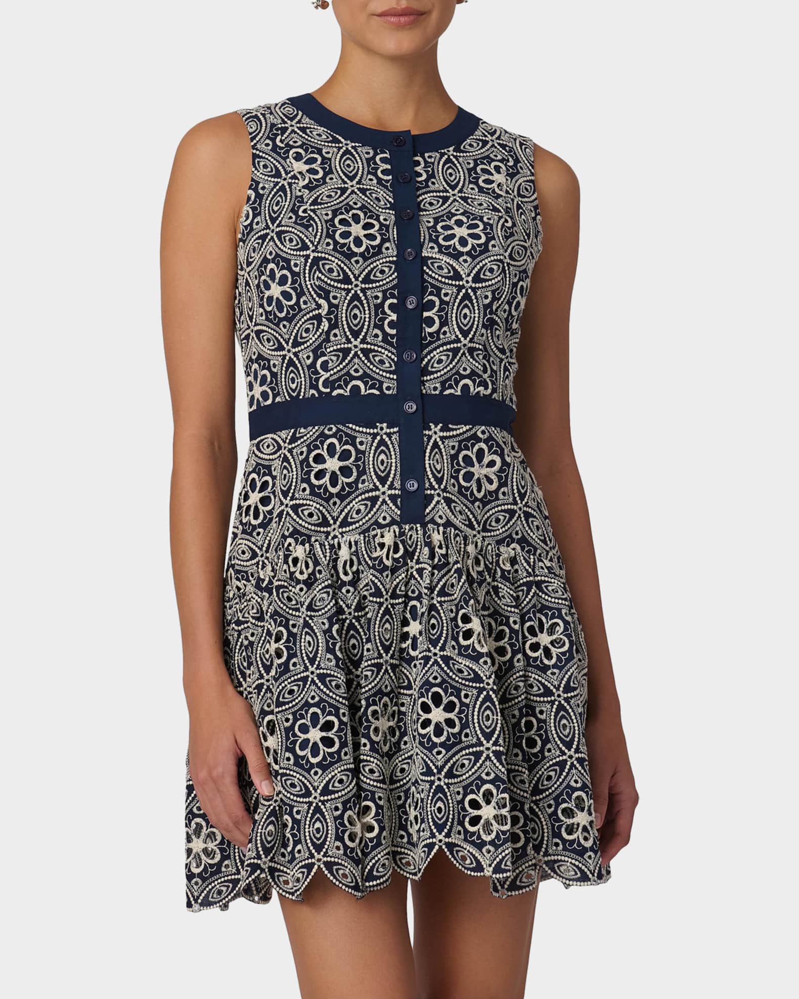 Shoshanna Sierra Floral-Embroidered Flounce Mini Dress
