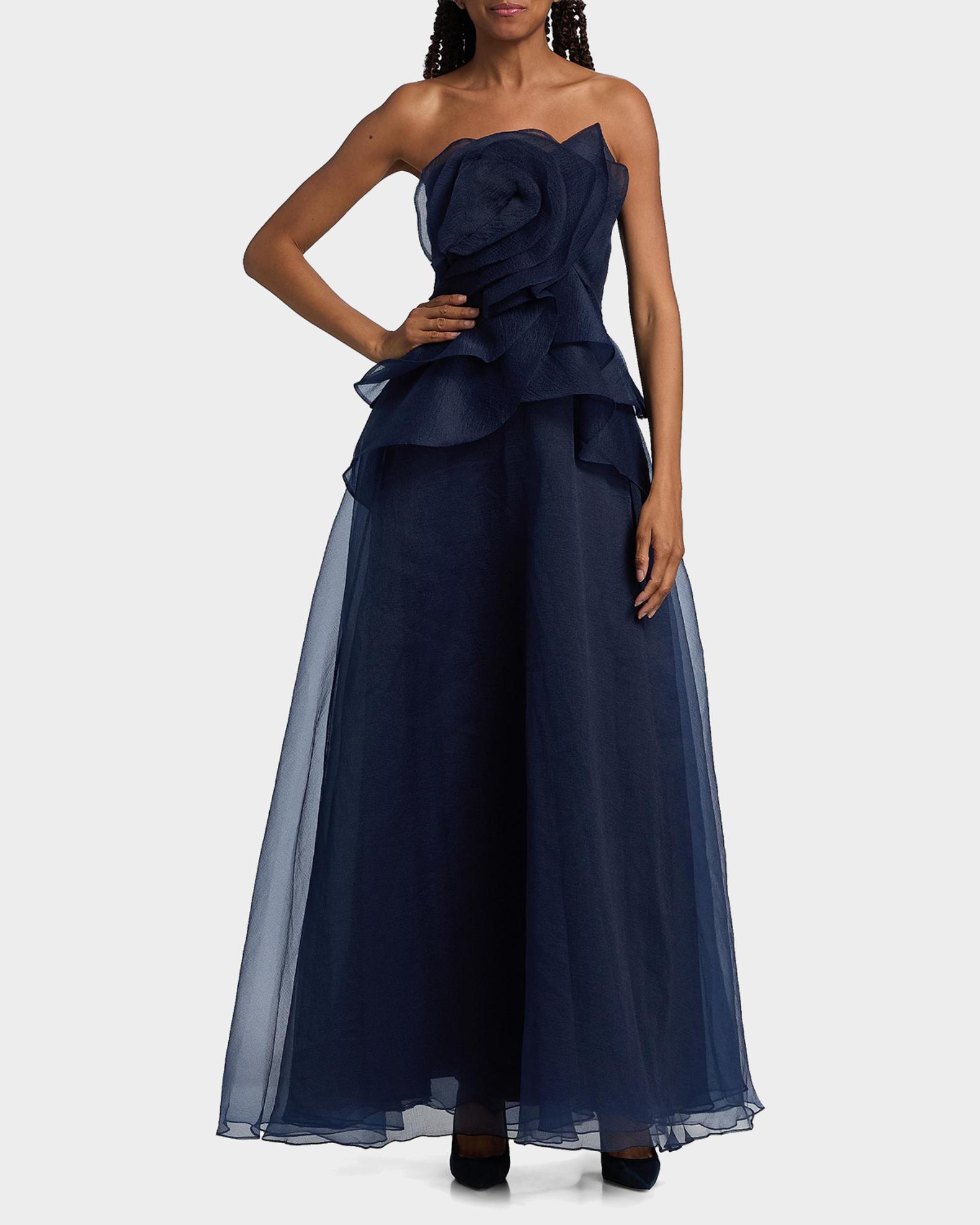 theia gowns & formal dresses Gilda Draped Rose Gown - Nautical Navy Maxi dress