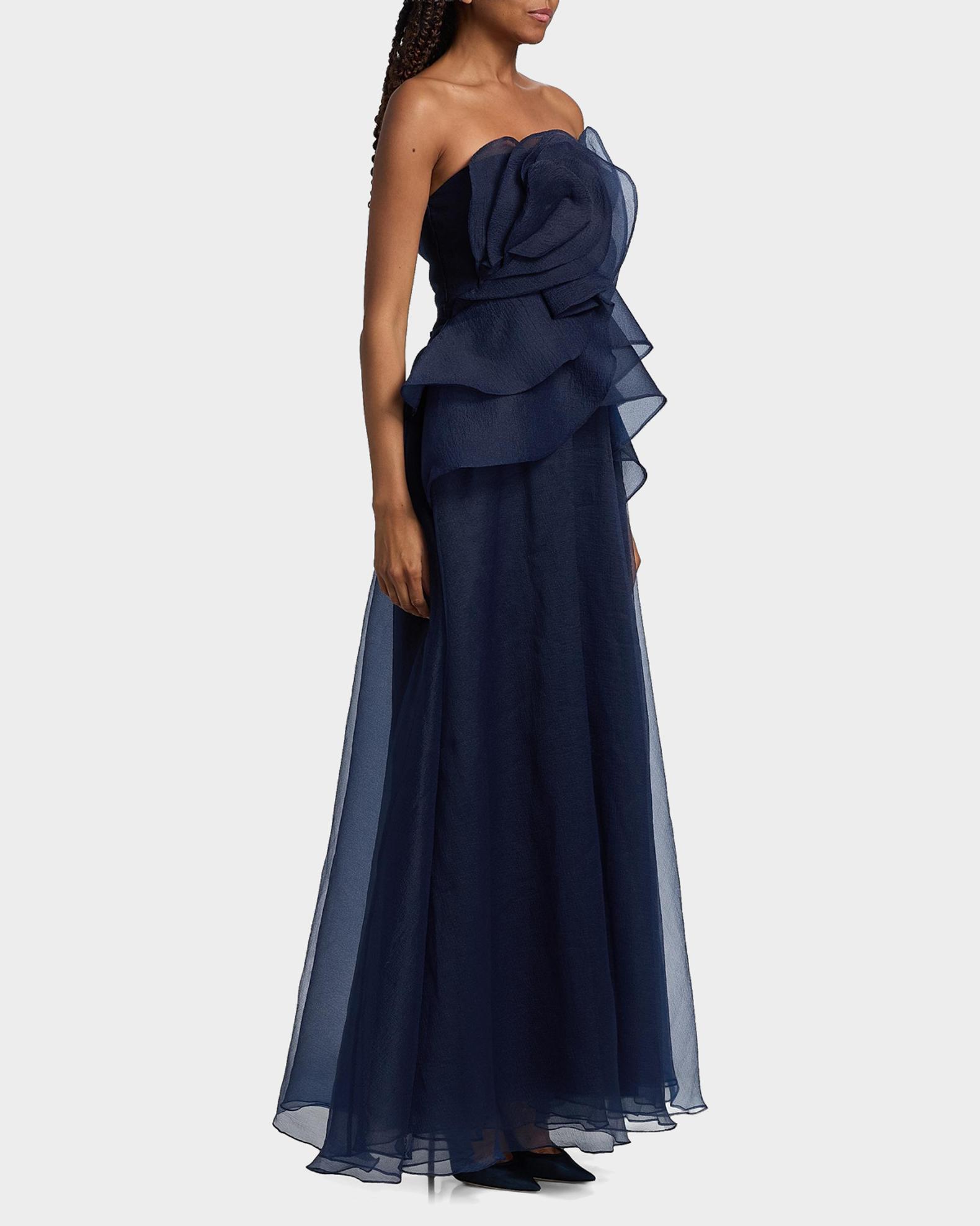 Theia Gilda Draped Rose Strapless Organza Gown | Neiman Marcus