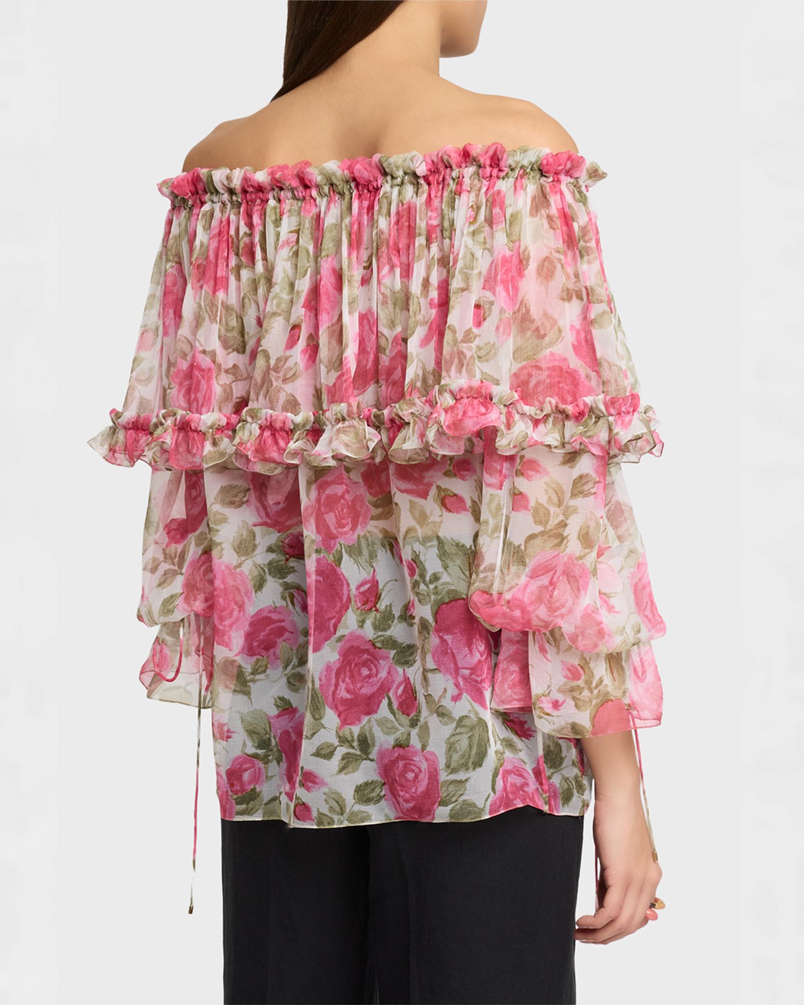 Chloe Floral Silk Off-The-Shoulder Ruffle Top | Neiman Marcus