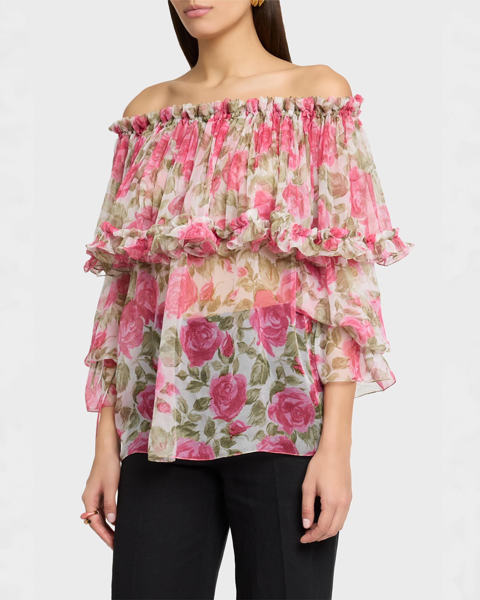Chloe Floral Silk Off-The-Shoulder Ruffle Top | Neiman Marcus