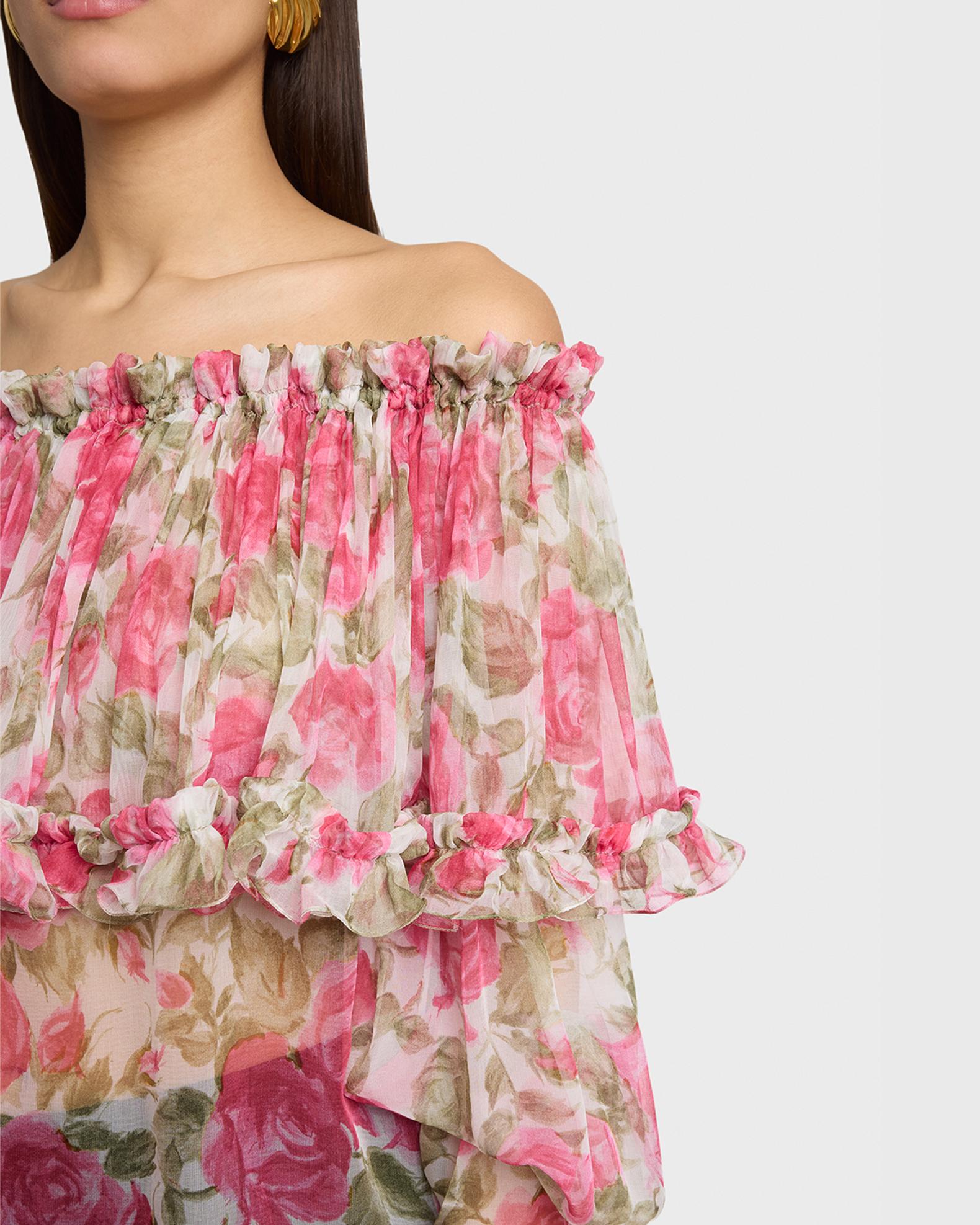 Chloe Floral Silk Off-The-Shoulder Ruffle Top | Neiman Marcus