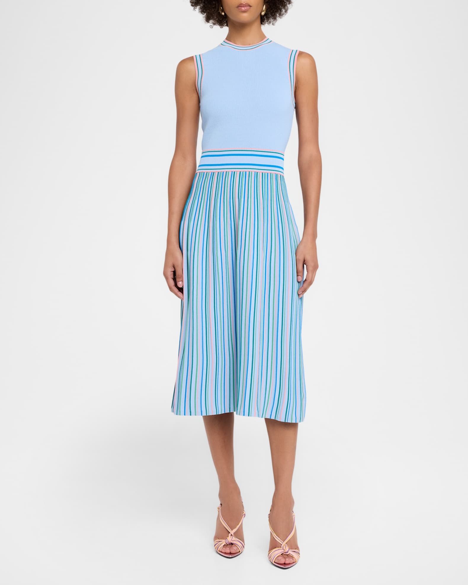 Shoshanna Crosby Sleeveless Striped Knit Midi Dress | Neiman Marcus