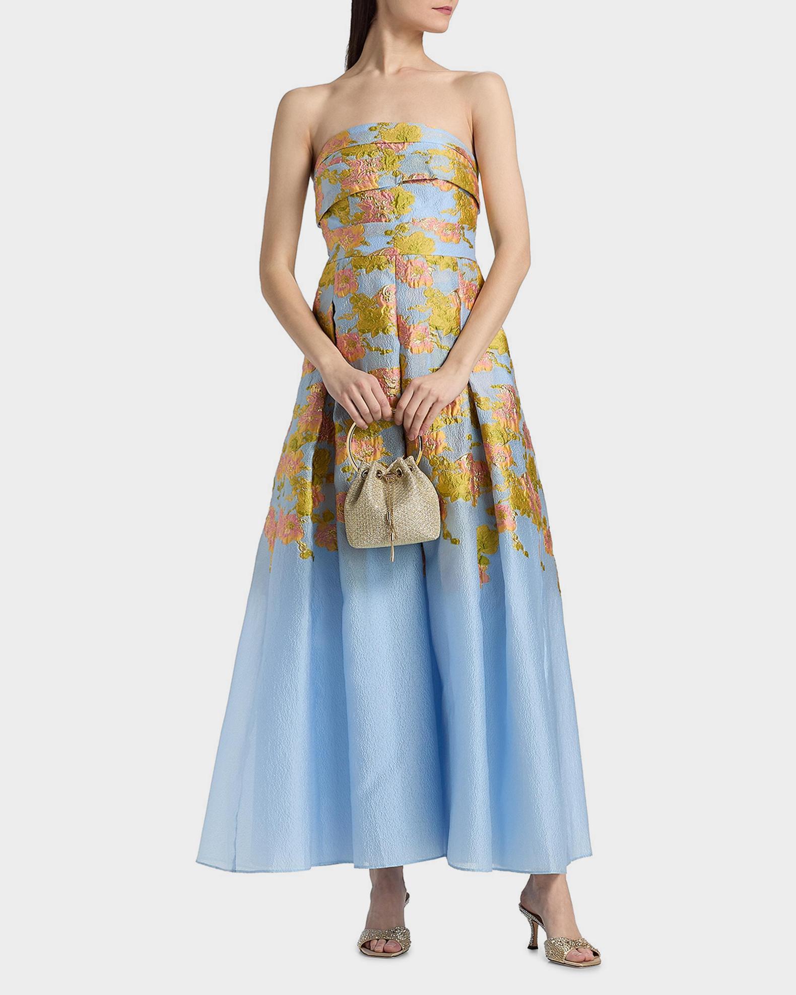 elliatt caspian strapless jacquard high low midi dress Elliatt Caspian Strapless Jacquard High-Low Midi Dress