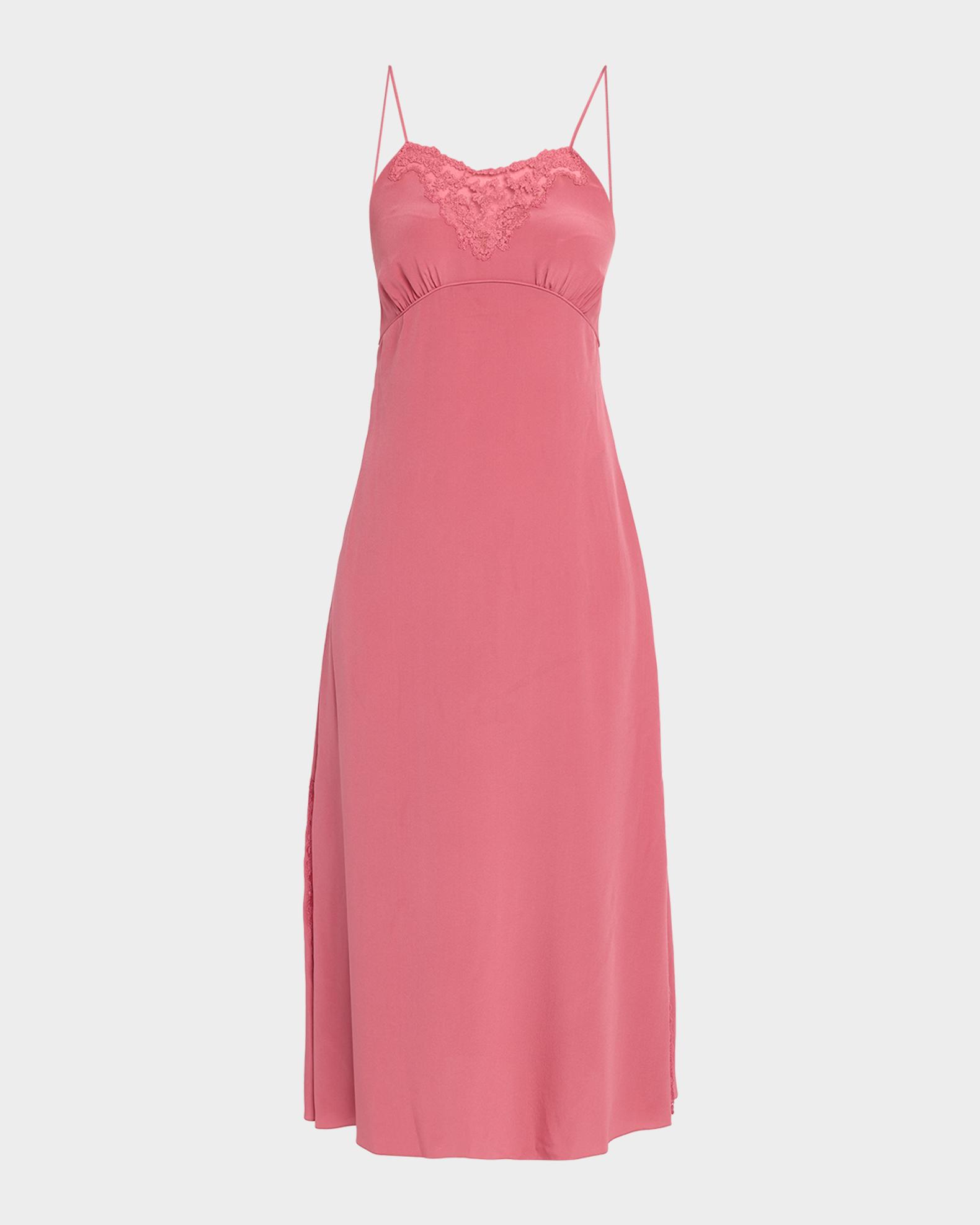 Chloe Lace-Trim Empire Silk Midi Slip Dress, Black, Women's, 36 (4 US) Cocktail & Party Wedding Guest Dresses Slip Dresses
