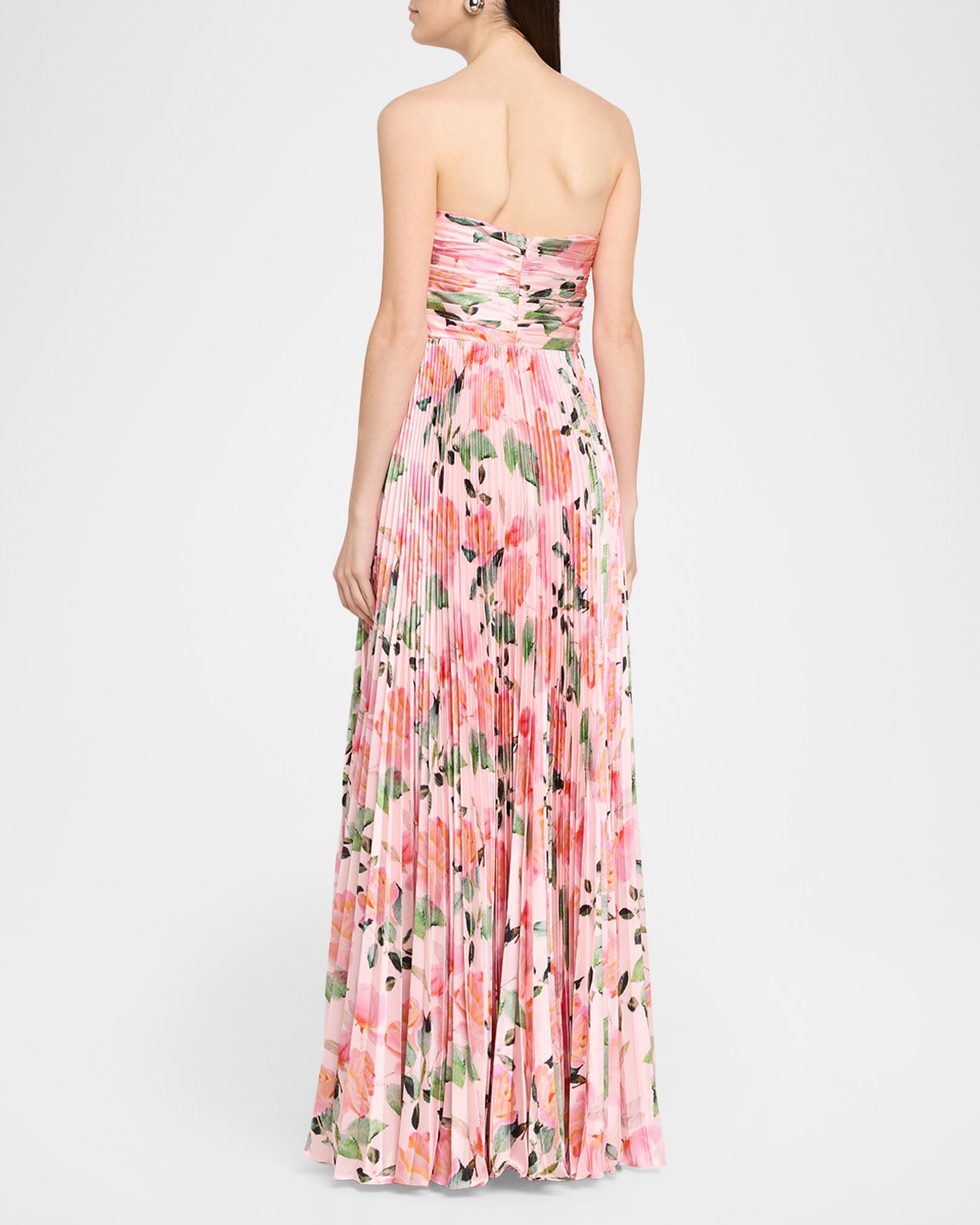 As It May Ella Strapless Pleated Floral-Print Satin Gown | Neiman