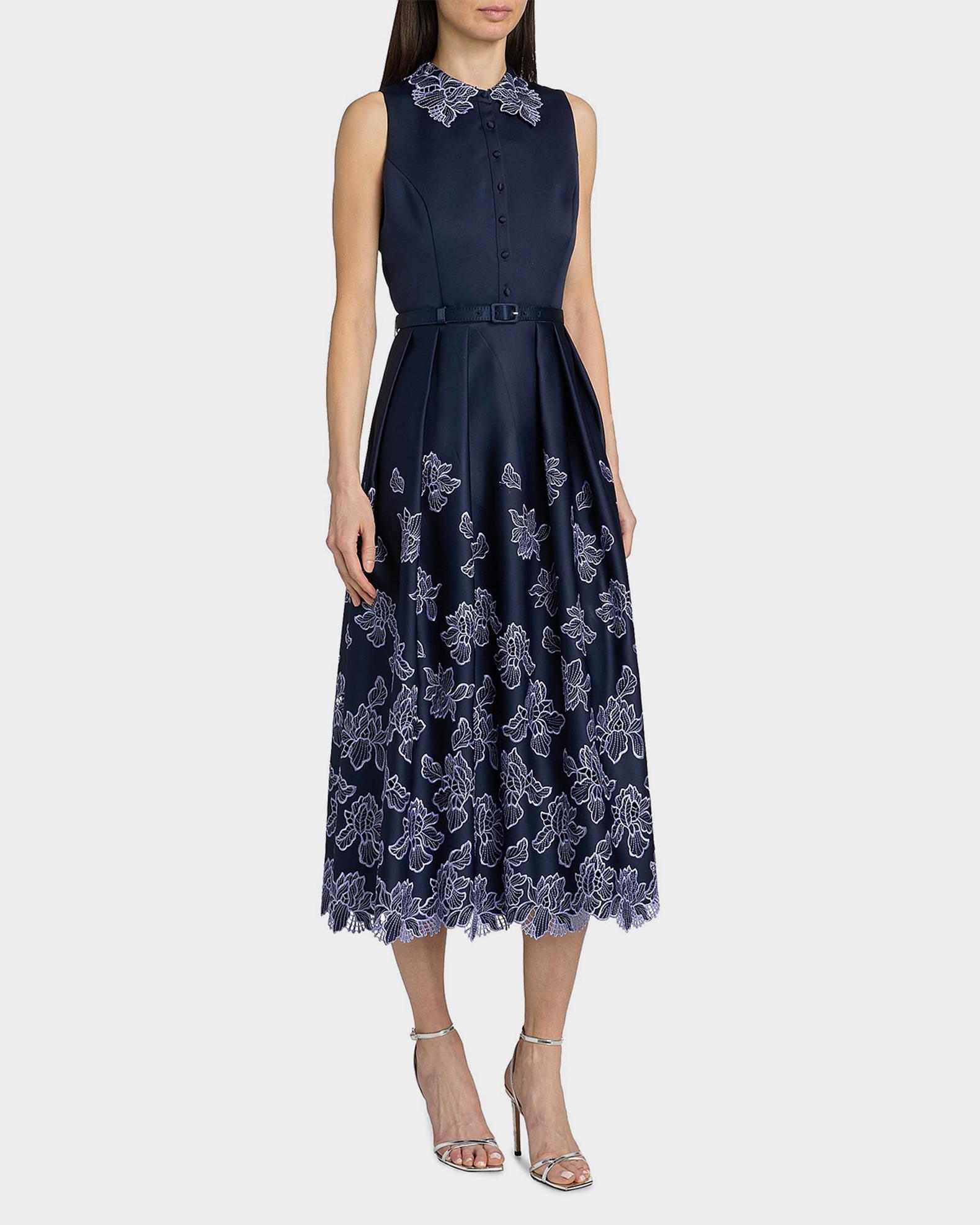 Theia Merisel Pleated Floral-Embroidered Midi Shirtdress | Neiman Marcus