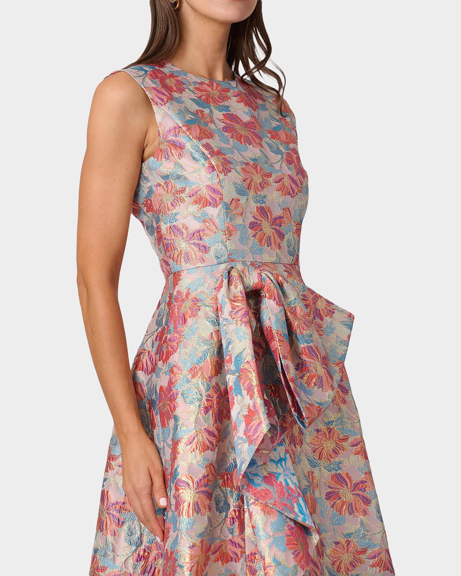 Shoshanna Lena Ruffle Metallic Floral Jacquard Midi Dress | Neiman