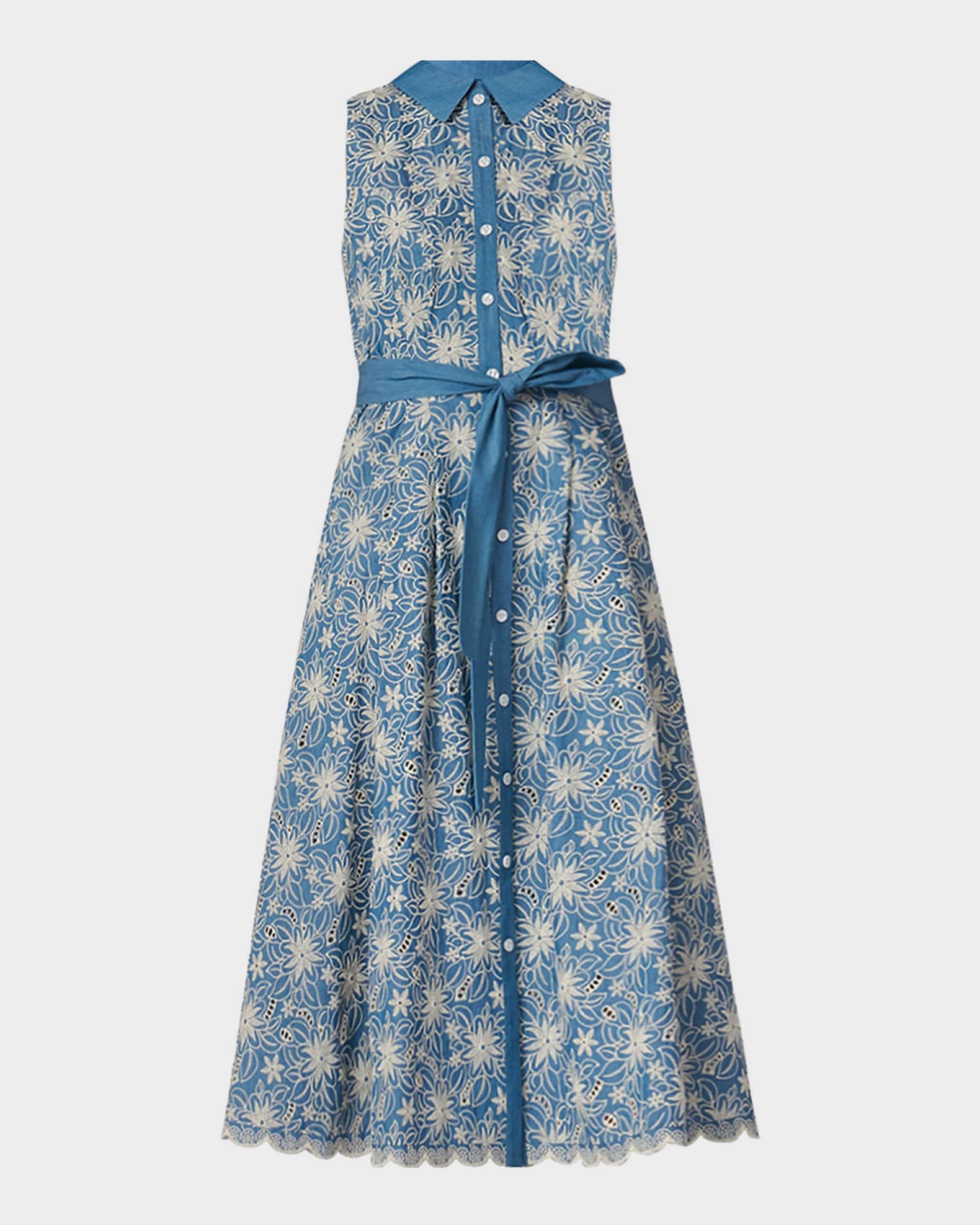 Shoshanna Kendra Floral-Embroidered Cotton Midi Dress | Neiman Marcus