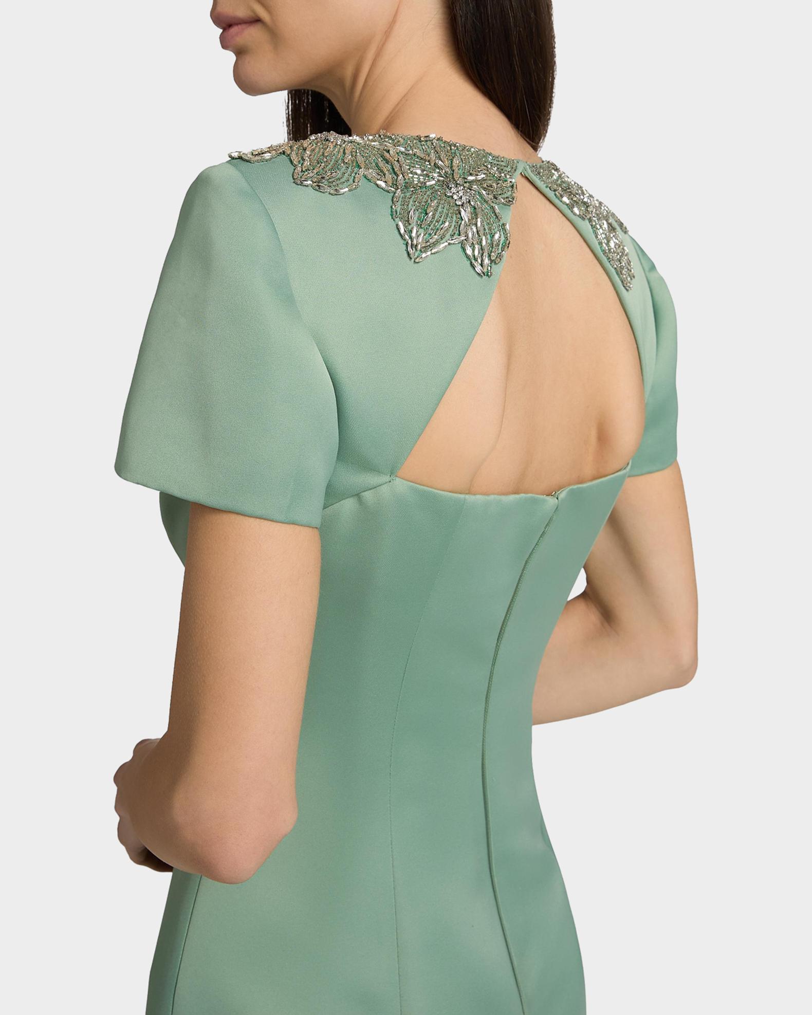 neiman marcus beaded dress Theia Sorelia Duchess Satin Column Gown NOMANY sapphire blue wedding guest Color:Strawberry