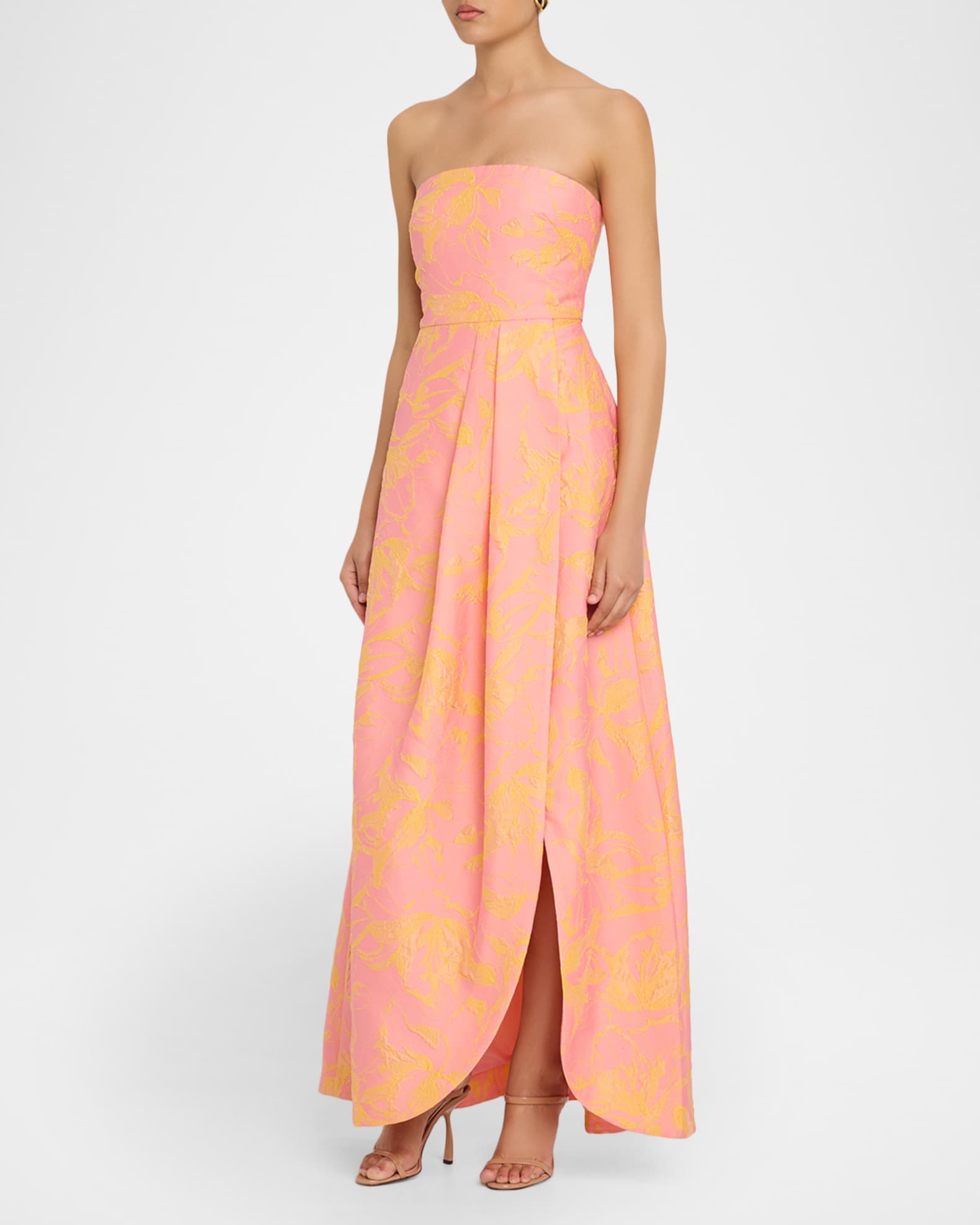 As It May Women's Kaia Floral Jacquard Strapless Gown - Flamingo Lemon - Size XS