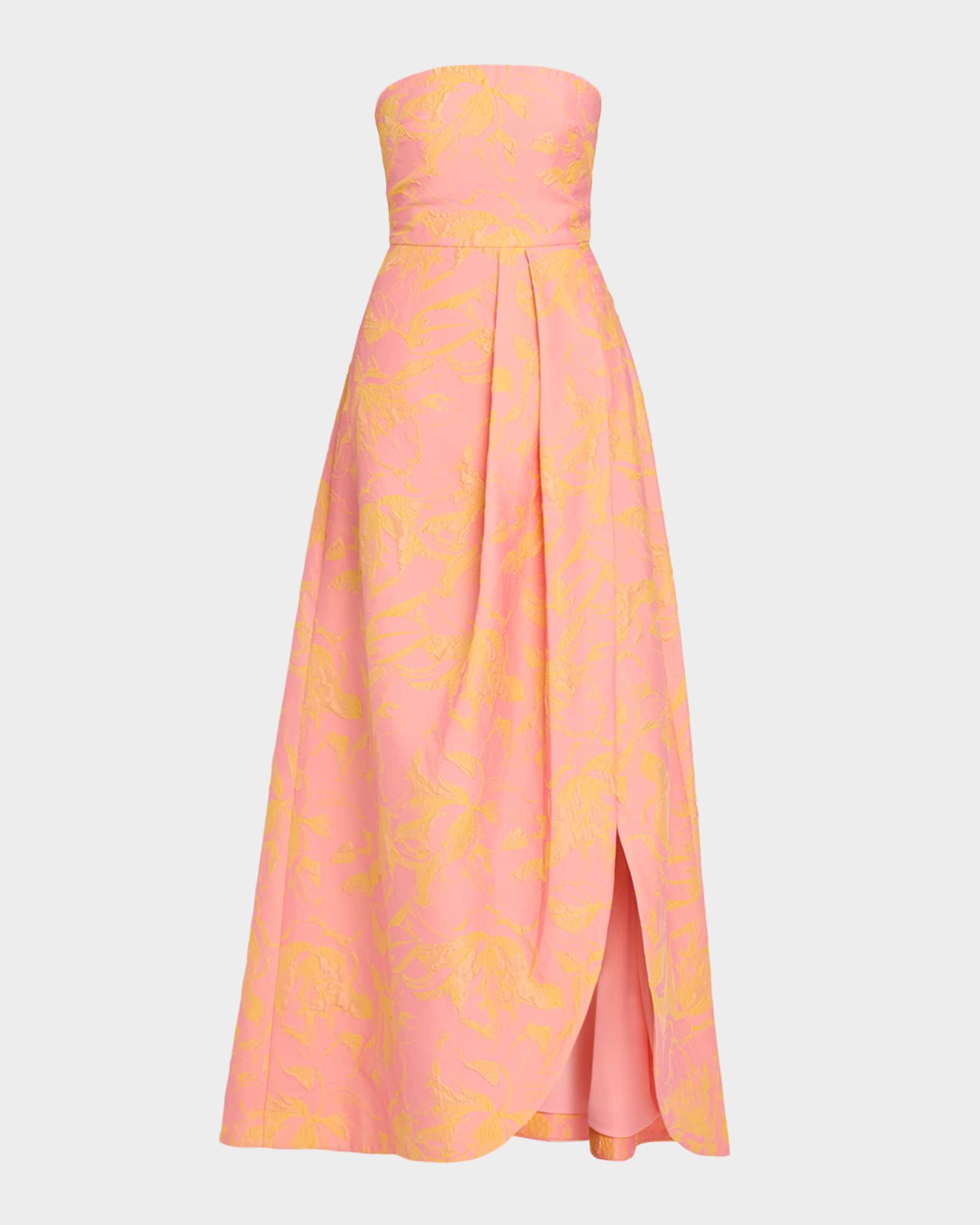 As It May Women's Kaia Floral Jacquard Strapless Gown - Flamingo Lemon - Size XS