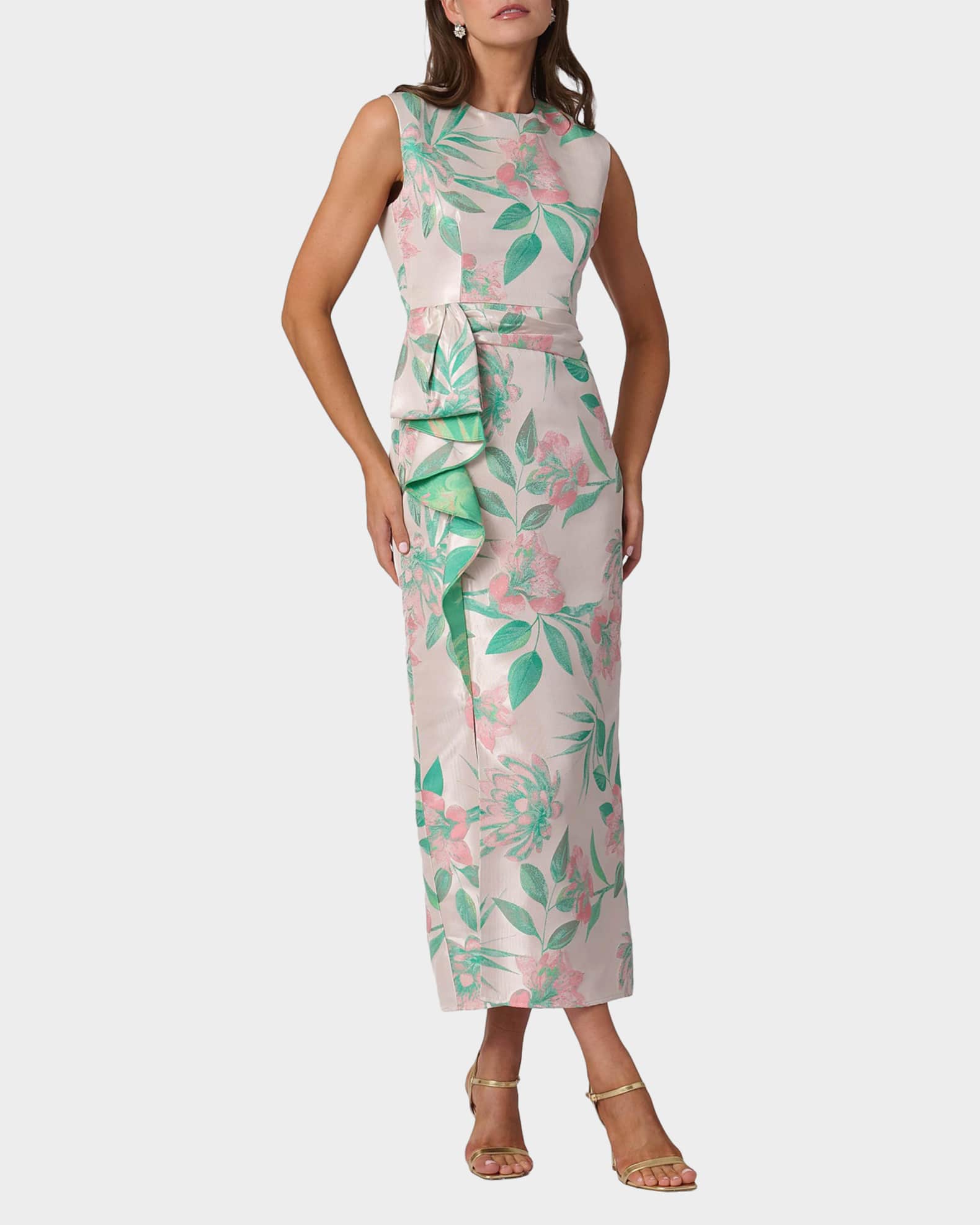 Shoshanna Silvia Sleeveless Floral Jacquard Midi Dress | Neiman Marcus
