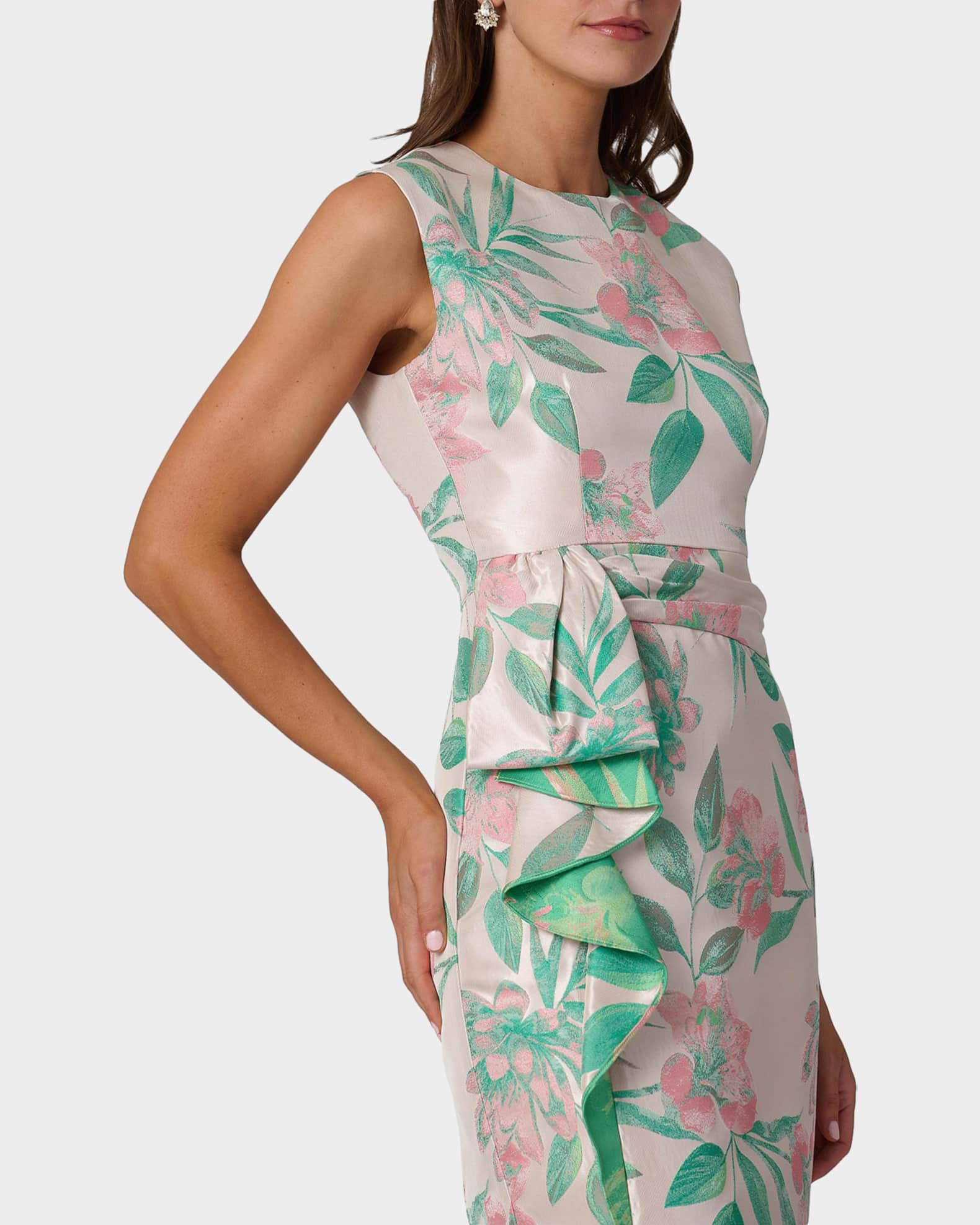 Shoshanna Silvia Sleeveless Floral Jacquard Midi Dress | Neiman Marcus