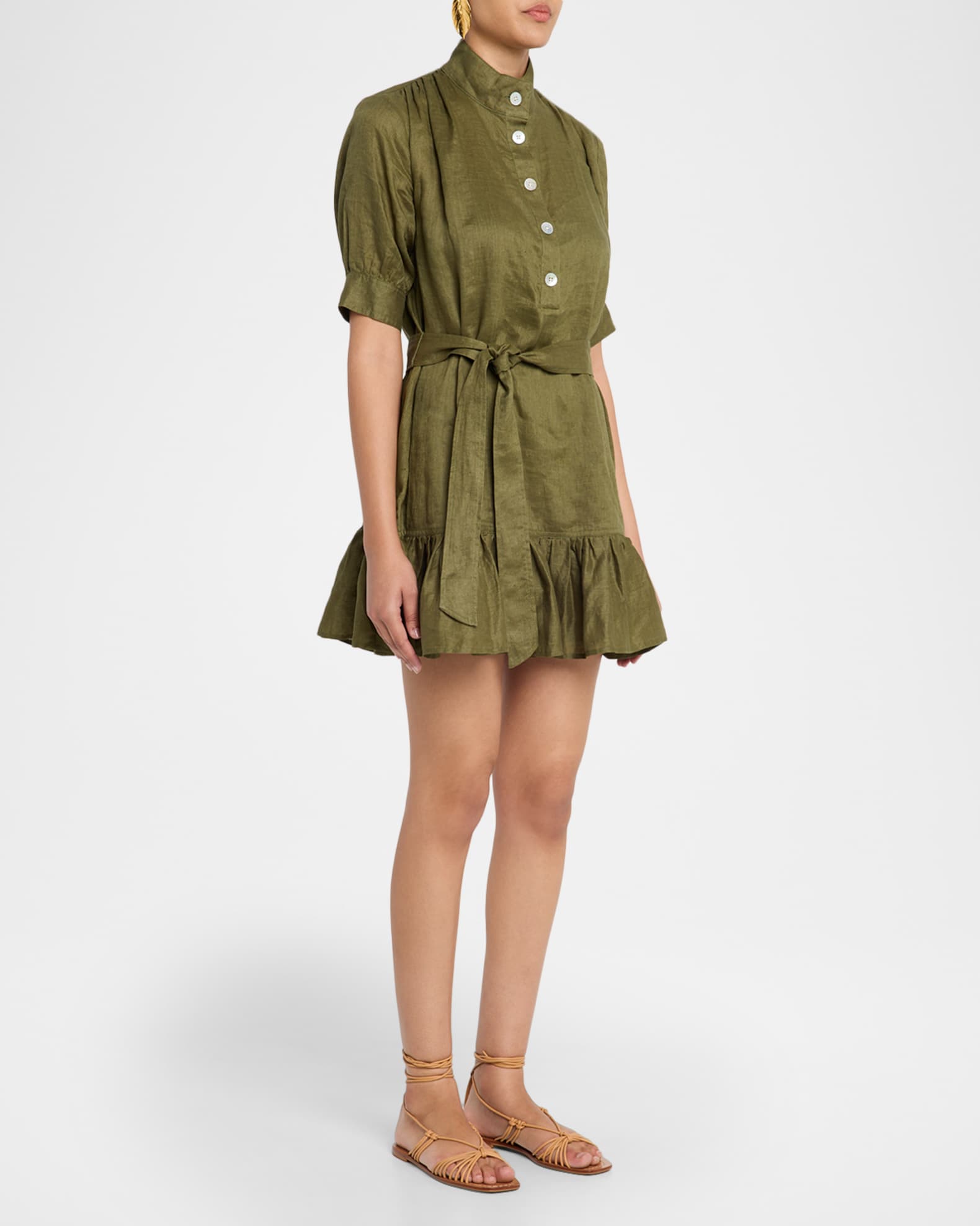 Veronica Beard Kaidin Belted Linen Mini Dress | Neiman Marcus
