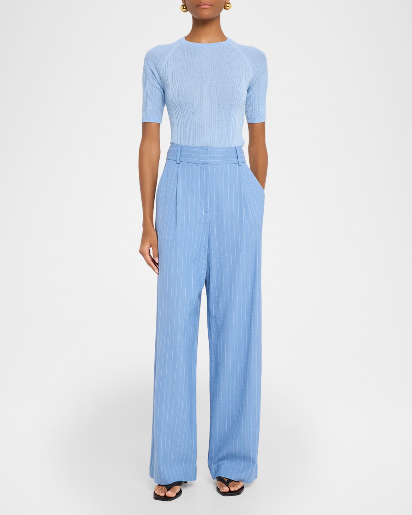 Veronica Beard Heyser Pinstripe Wide-Leg Pants | Neiman Marcus