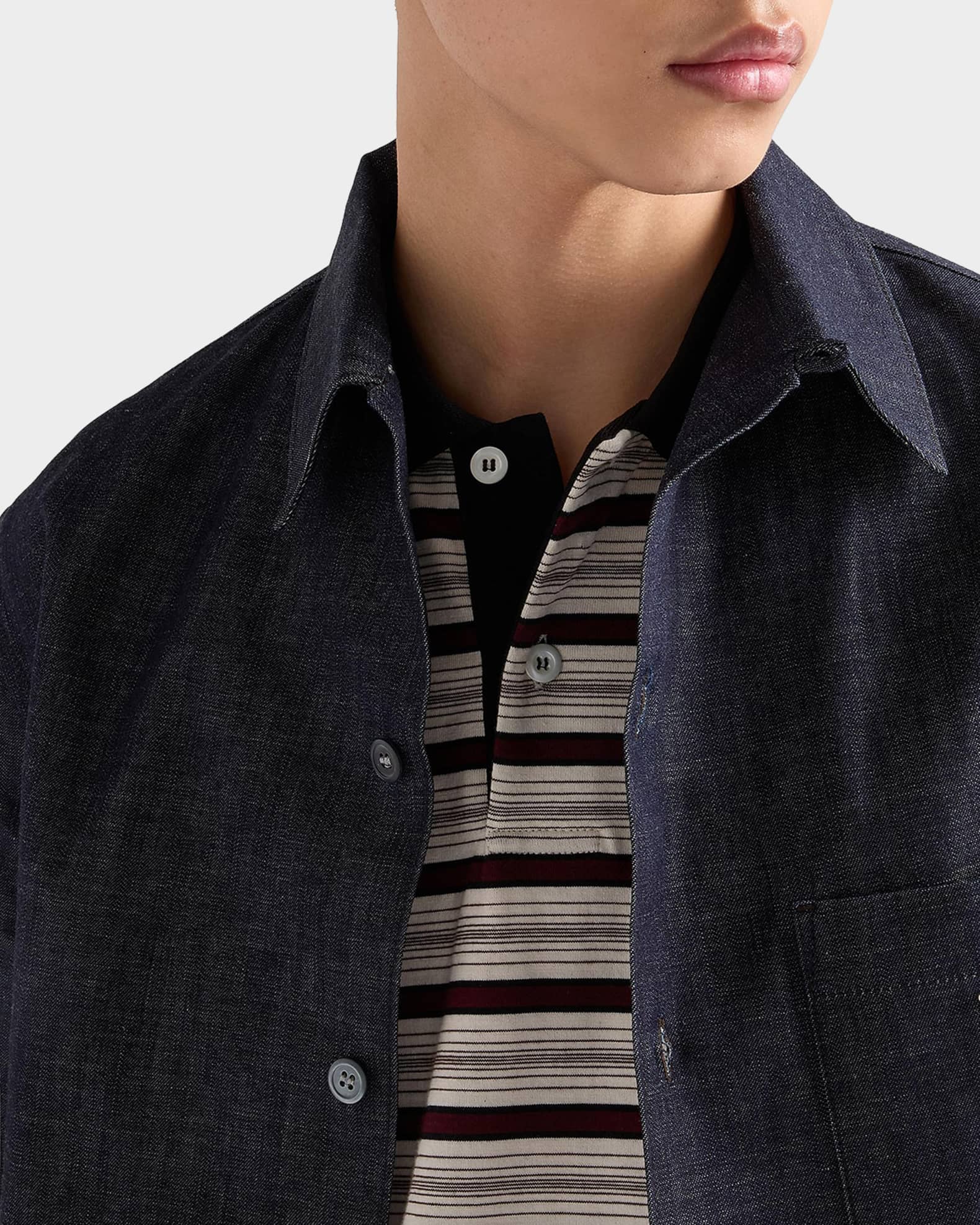 Prada Men's Short-Sleeve Denim Bowling Shirt | Neiman Marcus