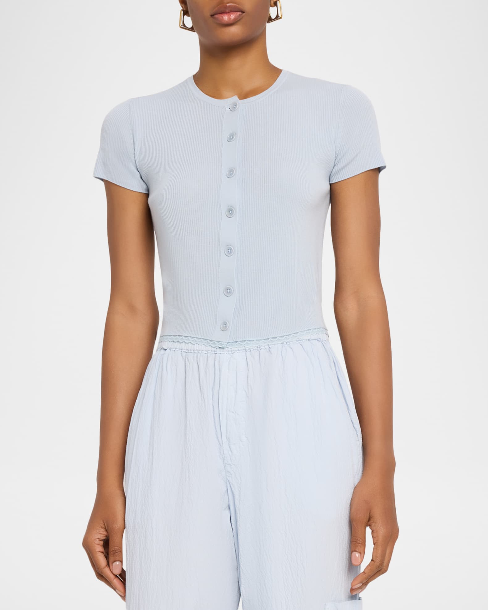 Sablyn Adelaide Slim Short-Sleeve Cardigan with Lace Trim | Neiman Marcus