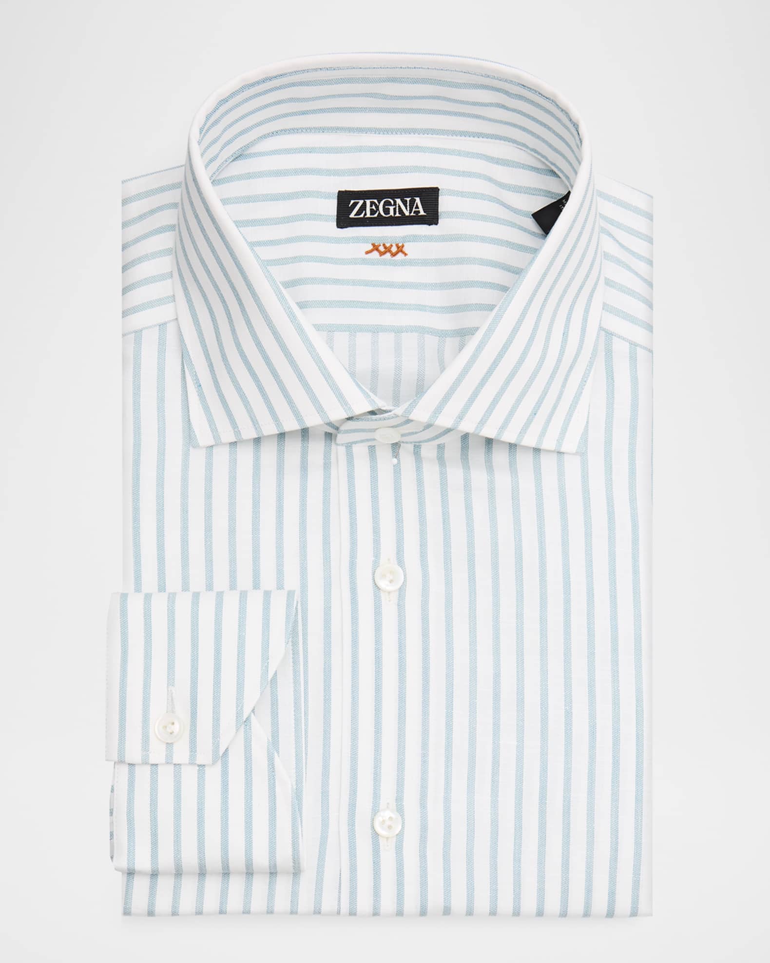 Zegna Men's Stitched Pinstripe Cotton Dress Shirt, Md Grnstrp, Men's, 17, Shirts Tops Formal & Evening Dress Shirts