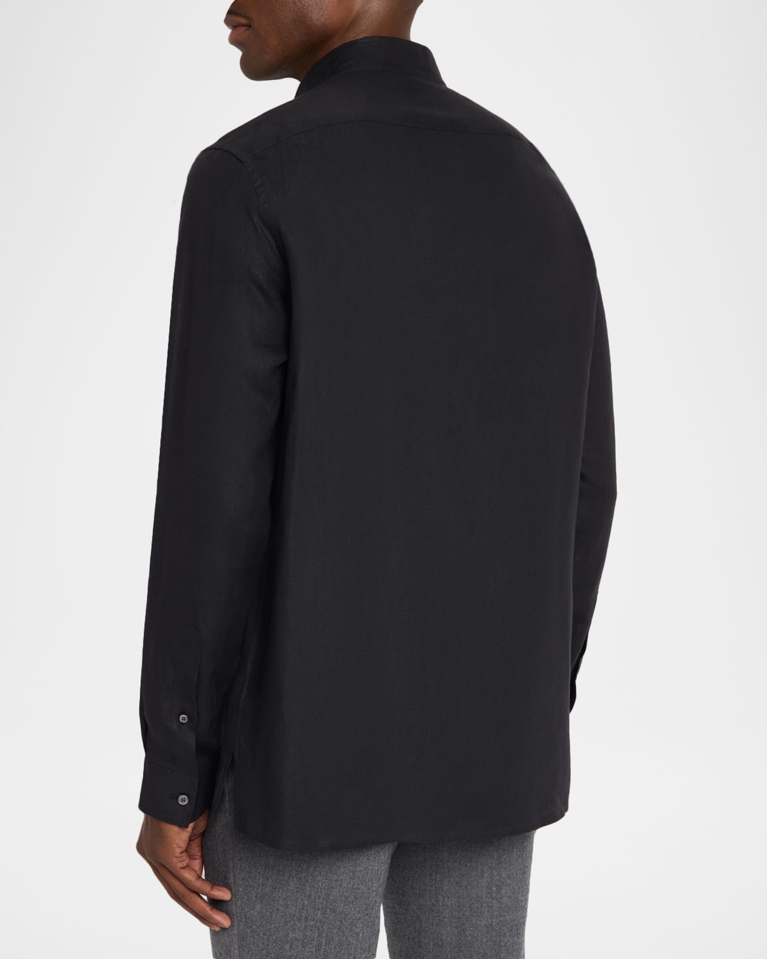 ZEGNA Men's Oasi Lino Chambray Stand-Collar Shirt | Neiman Marcus