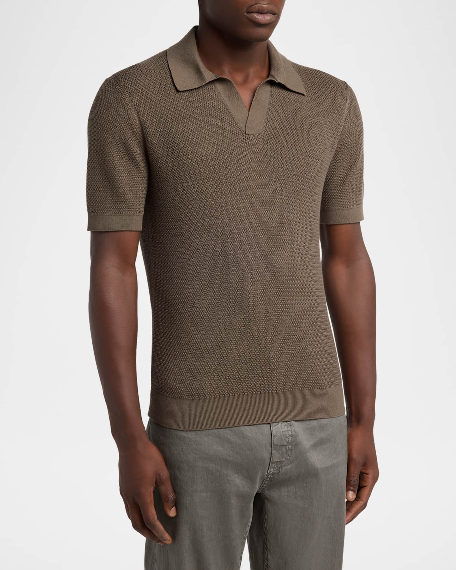 Ermenegildo Zegna COUTURE カシミヤ シルク ニットポロ ZEGNA Men's Premium Cotton Knit Johnny Collar Polo Sweater
