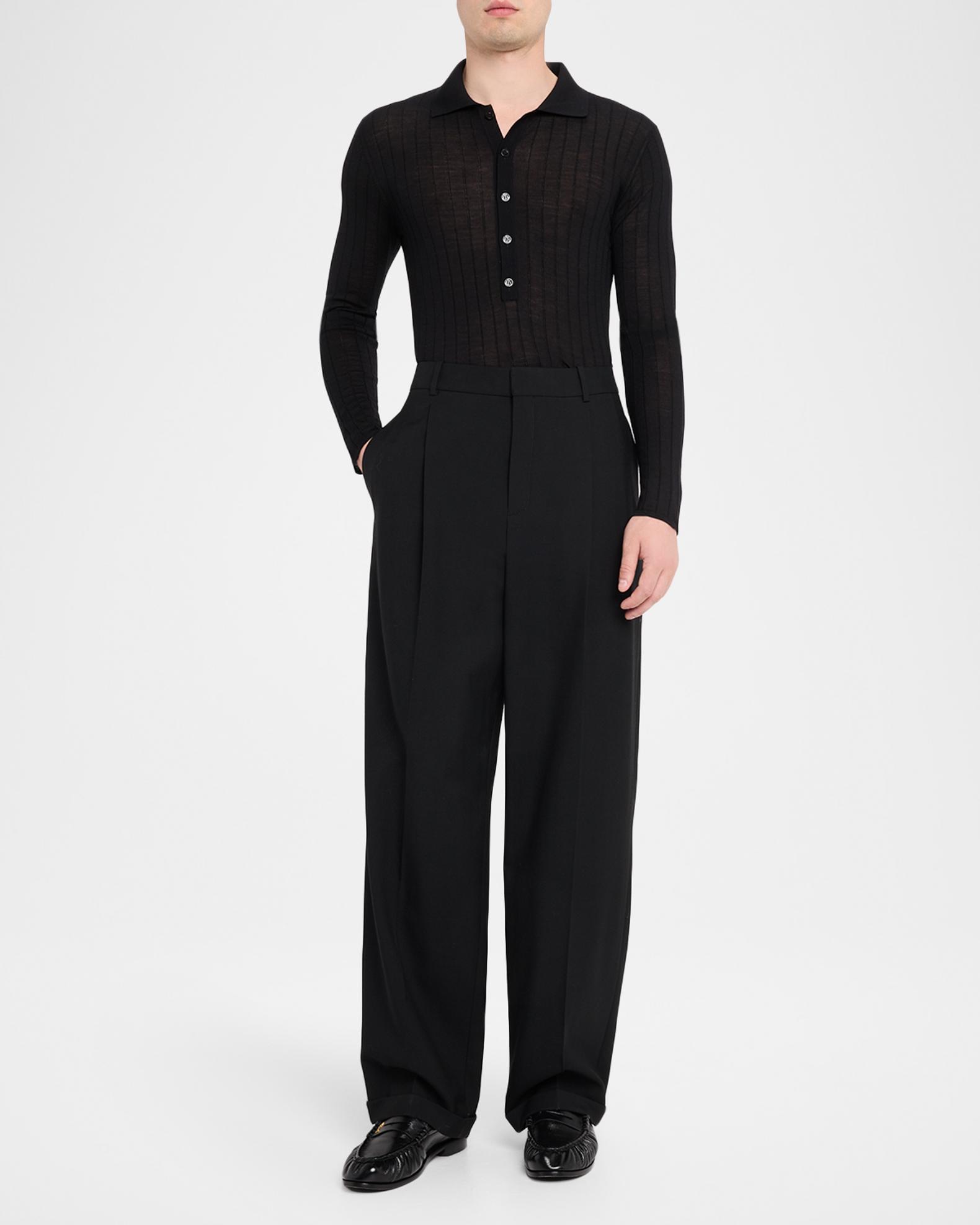Saint Laurent Men's Wool Flat Rib Long-Sleeve Polo Shirt | Neiman Marcus