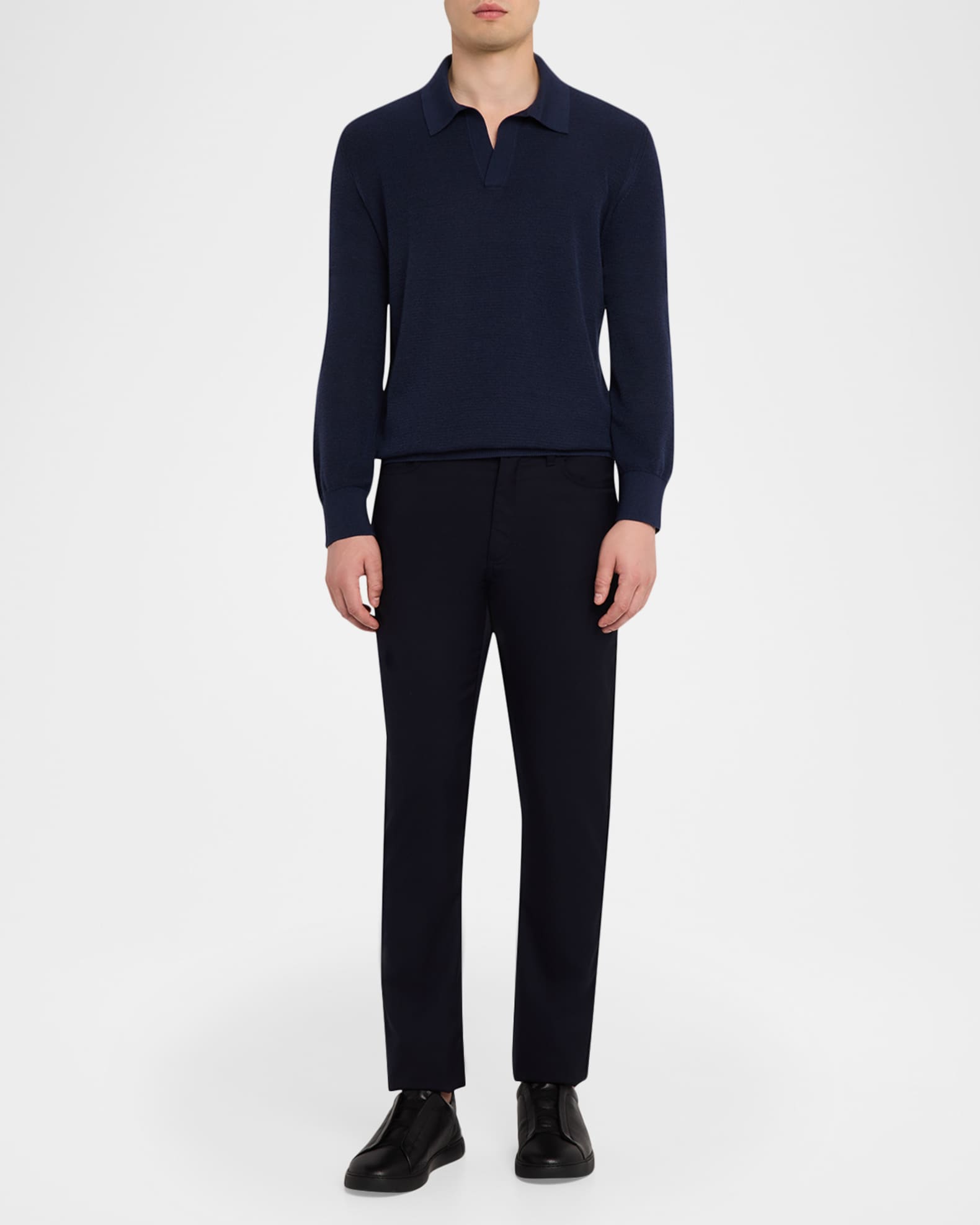 Ermenegildo Zegna COUTURE カシミヤ シルク ニットポロ ZEGNA Men's Cashmere and Mulberry Silk Waffle Knit Polo Sweater