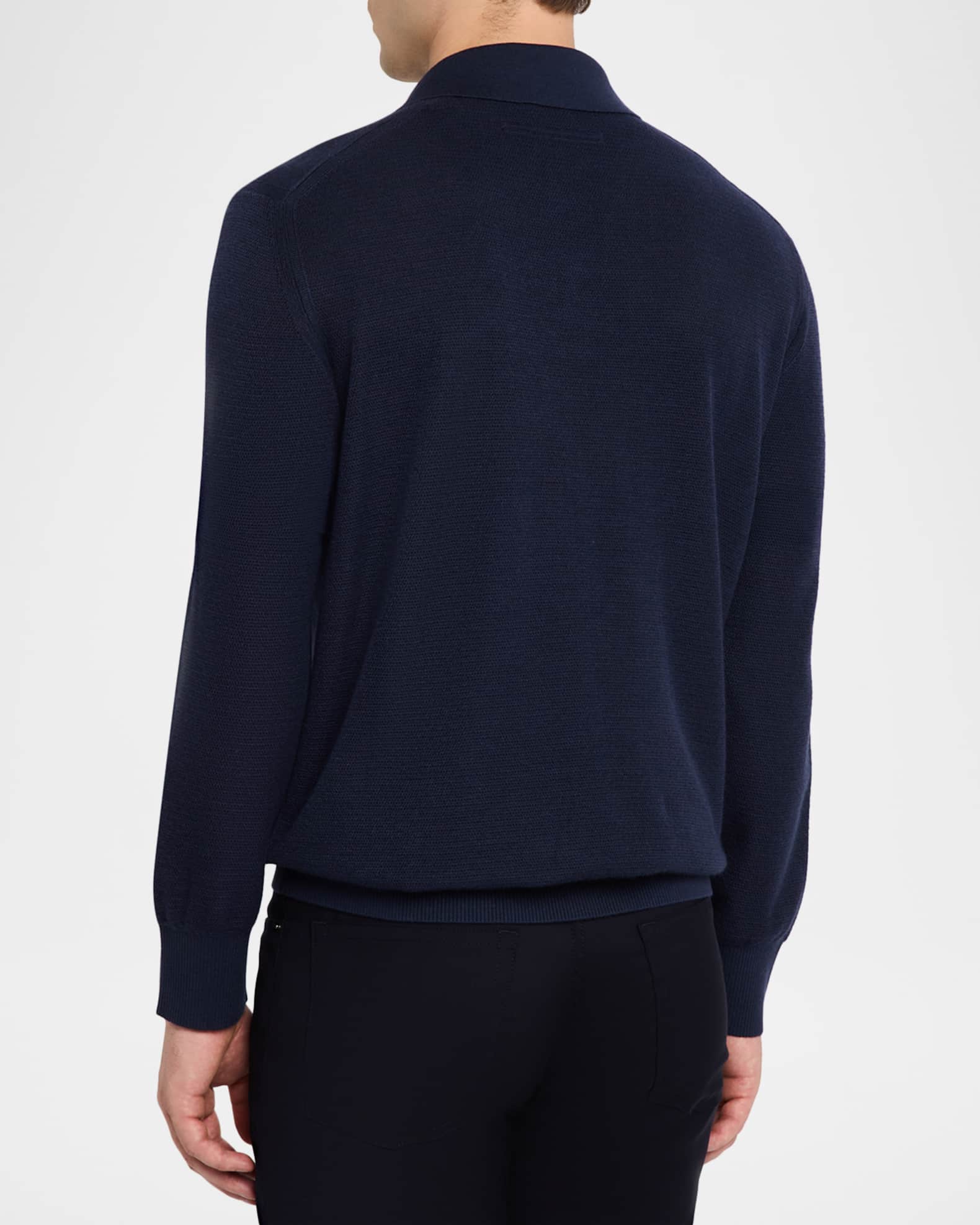 ZEGNA Men's Cashmere and Mulberry Silk Waffle Knit Polo Sweater