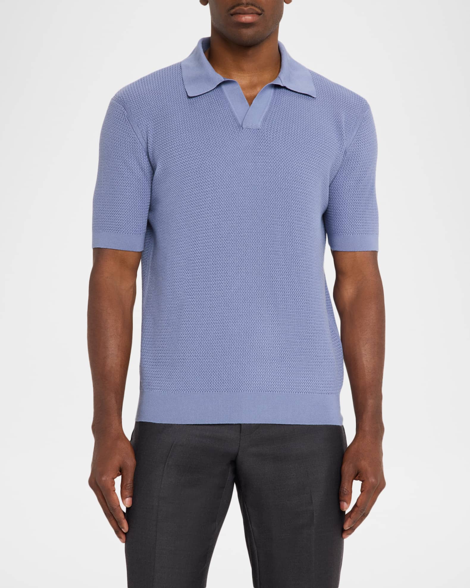ZEGNA Men's Premium Cotton Knit Johnny-Collar Polo Shirt | Neiman