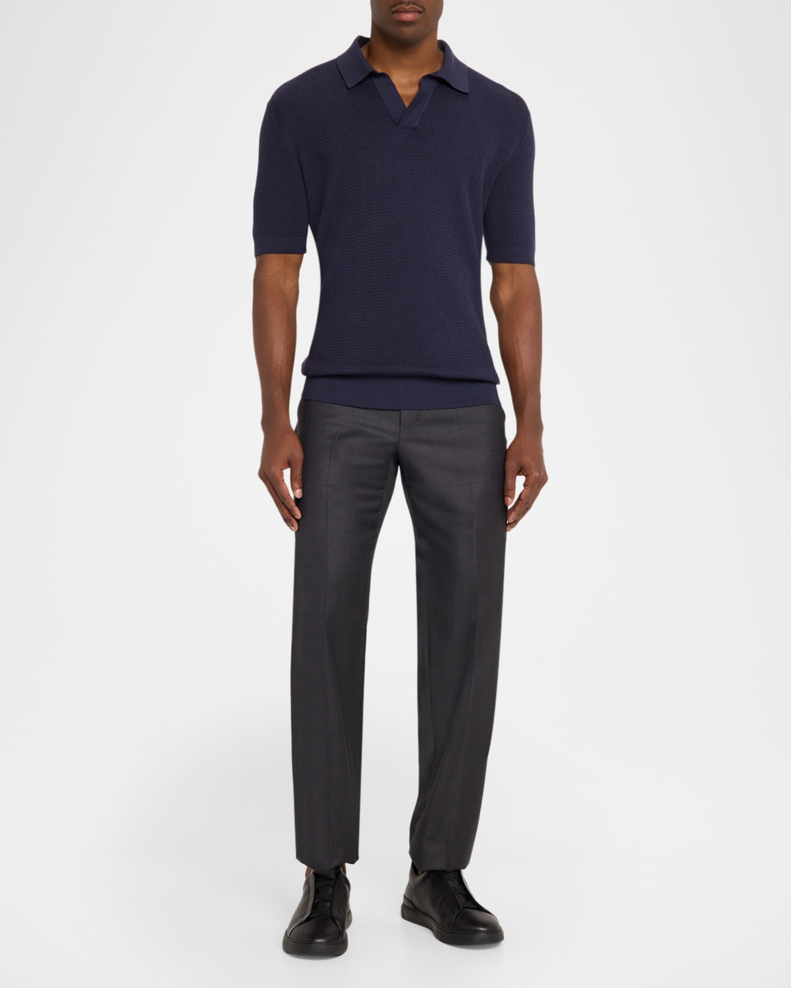 Zegna プレミアムコットン ポロシャツ XS ZEGNA Men's Premium Cotton Knit Johnny-Collar Polo Shirt | Neiman