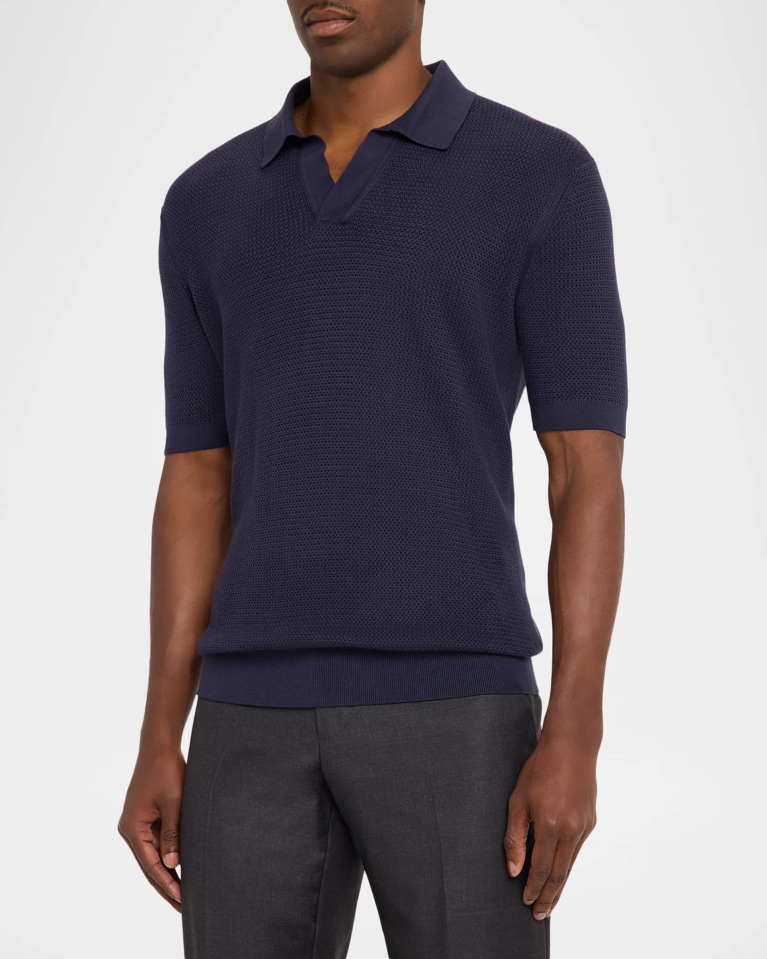 Zegna プレミアムコットン ポロシャツ XS ZEGNA Men's Premium Cotton Knit Johnny-Collar Polo Shirt | Neiman