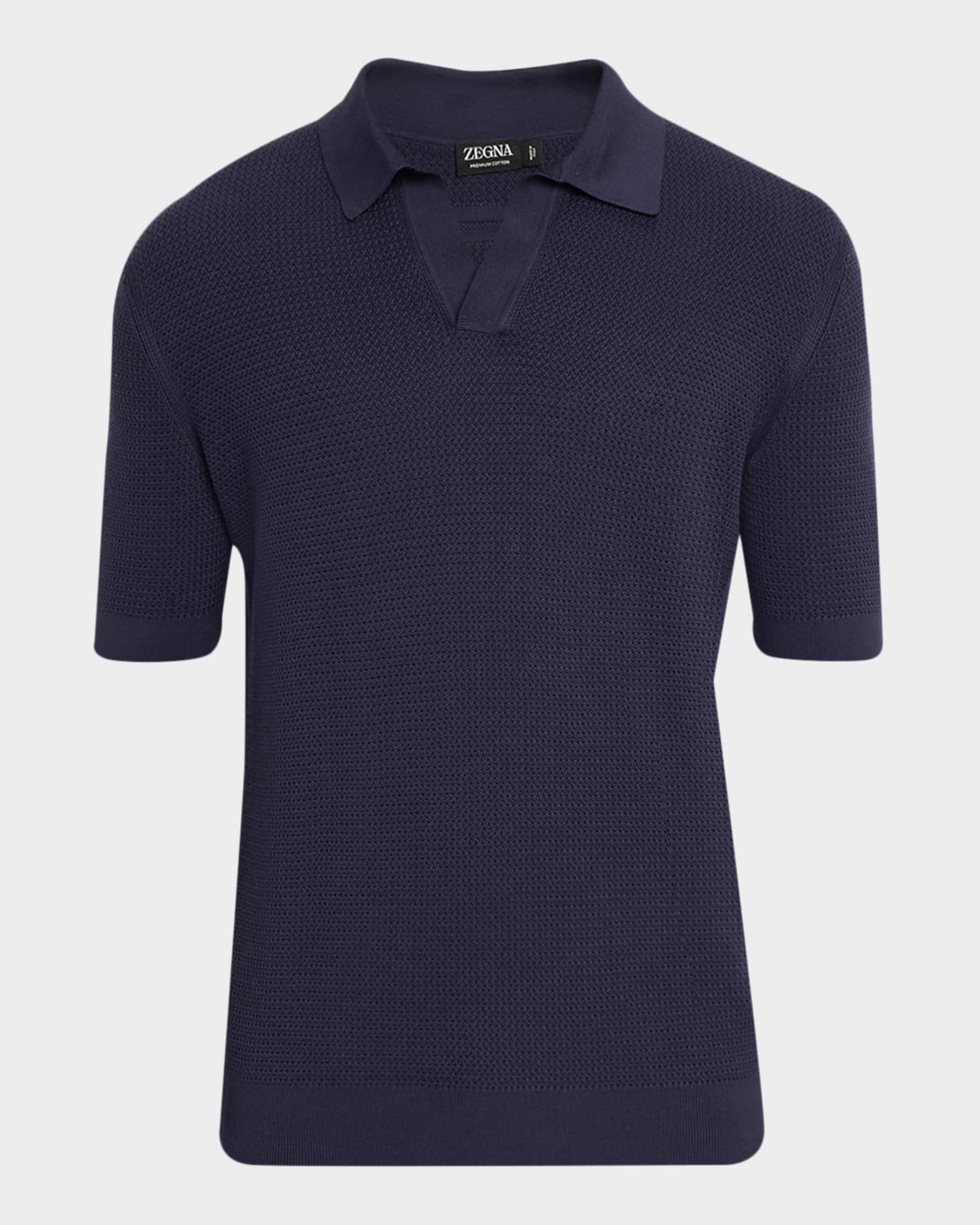 ZEGNA Men's Premium Cotton Knit Johnny-Collar Polo Shirt | Neiman