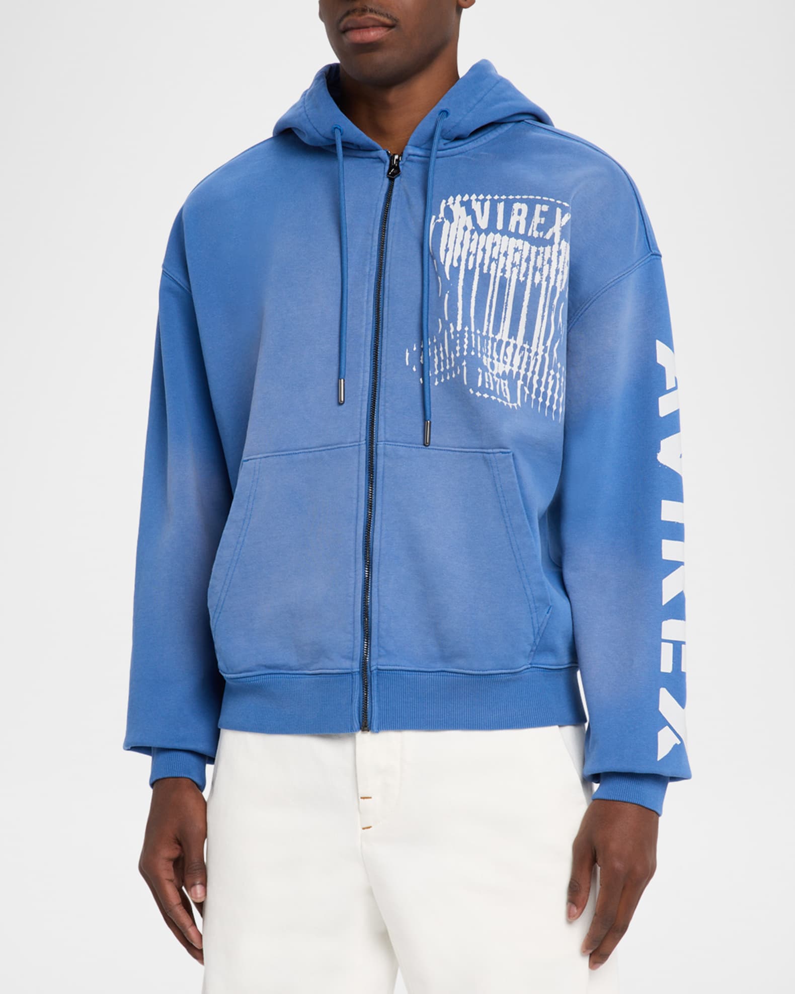 AVIREX Men's Distress Icon Patch Washed Full-Zip Hoodie | Neiman