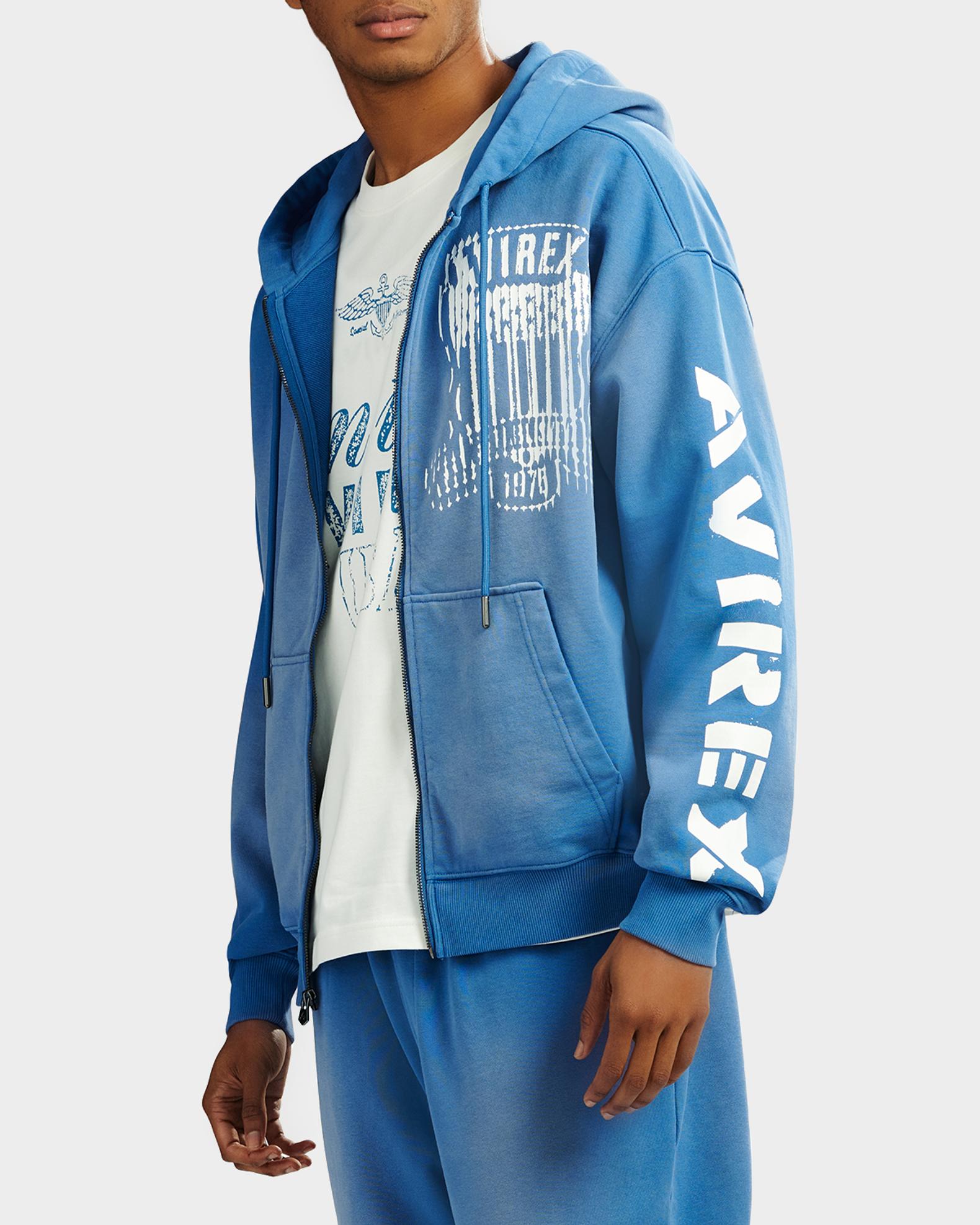 AVIREX Men's Distress Icon Patch Washed Full-Zip Hoodie | Neiman