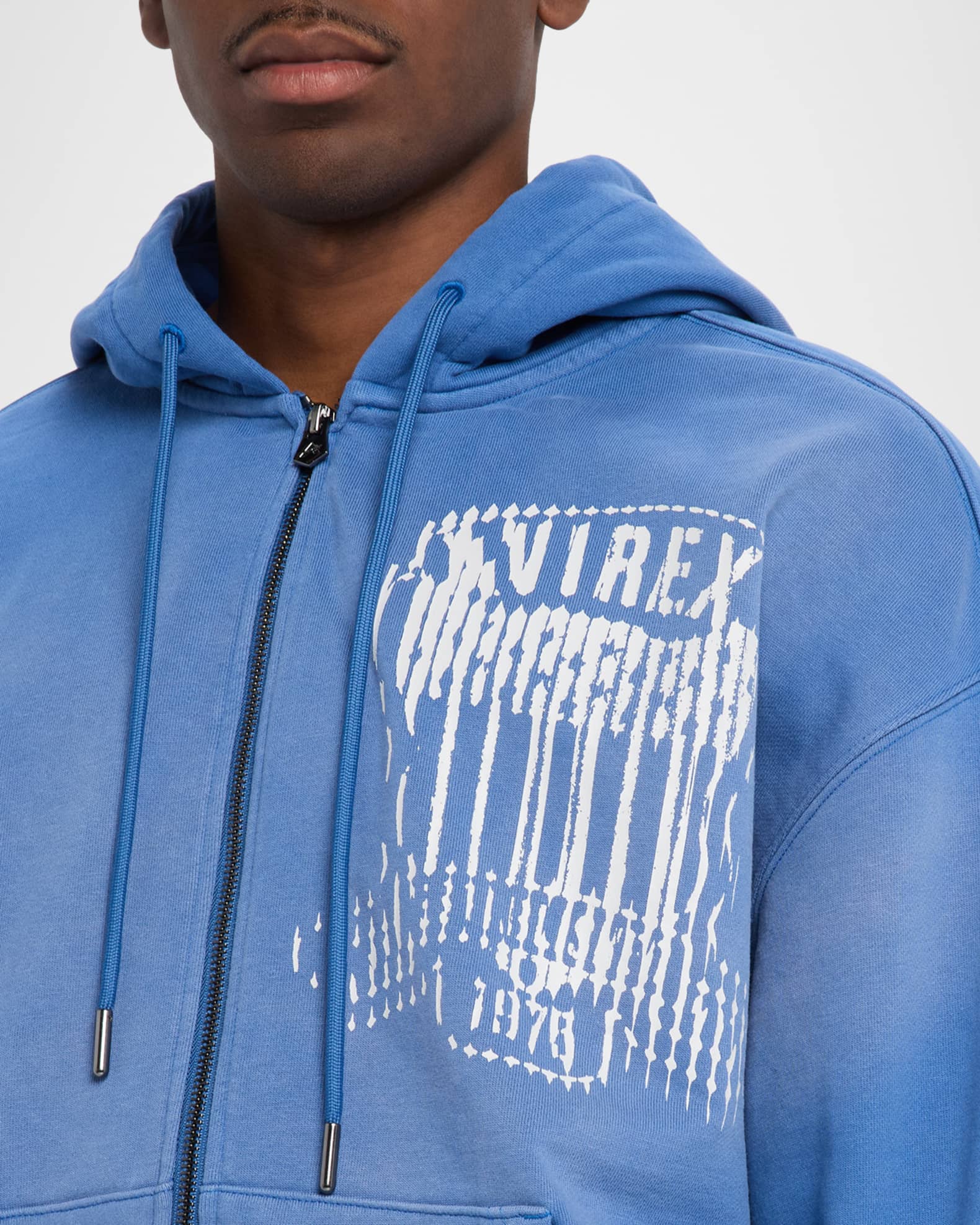 AVIREX Men's Distress Icon Patch Washed Full-Zip Hoodie | Neiman