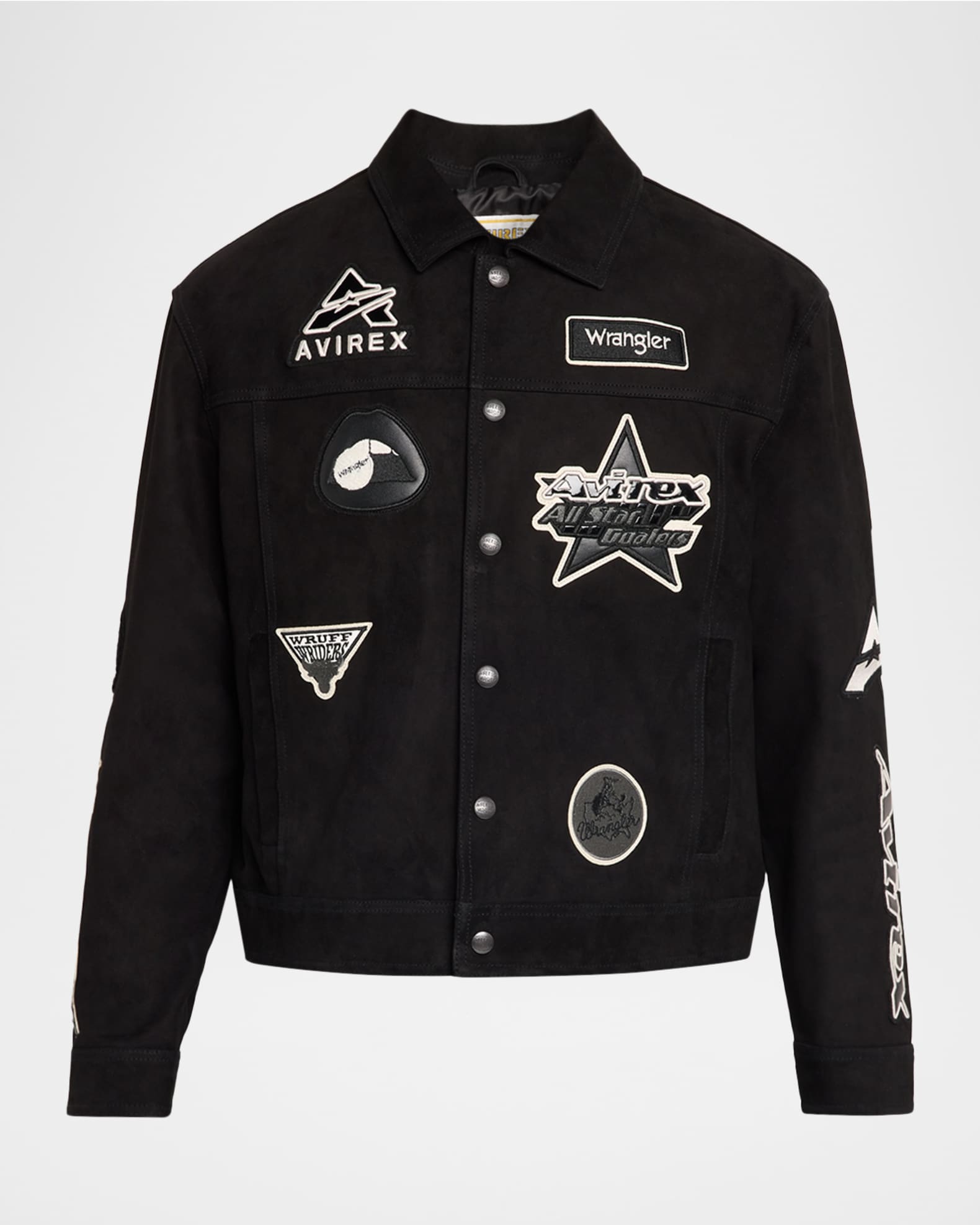 AVIREX x Wrangler Men's Suede Multi-Patch Trucker Jacket | Neiman