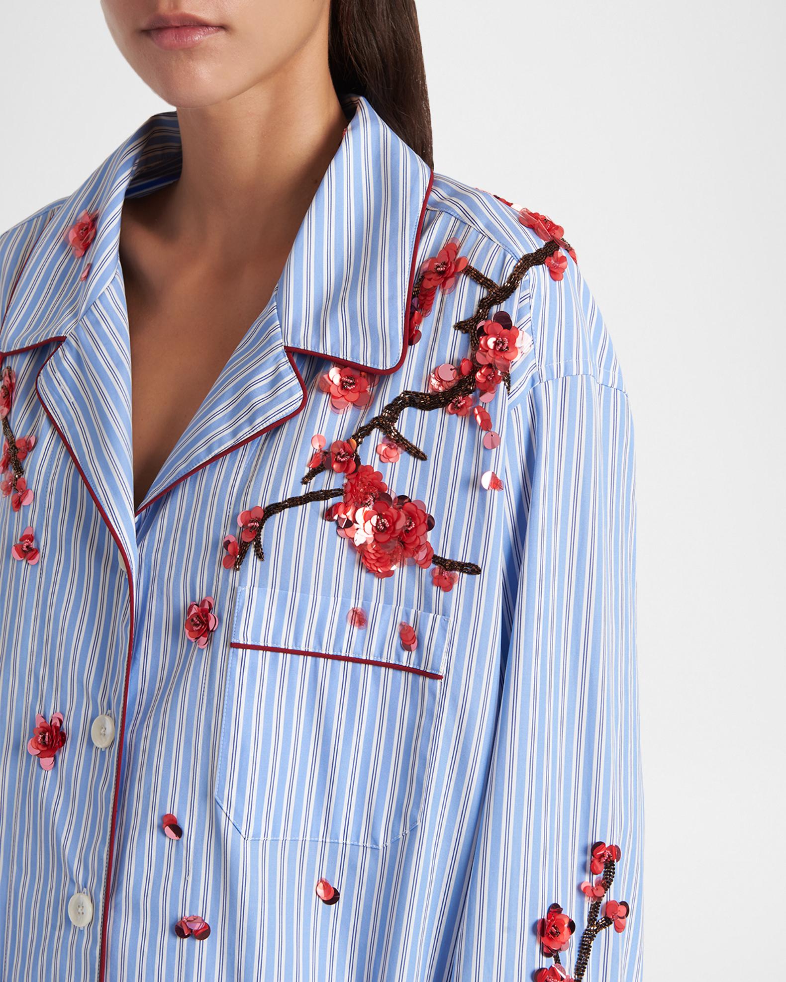 Dolce&Gabbana Cherry Blossom Embroidered Striped Pajama Shirt | Neiman ...