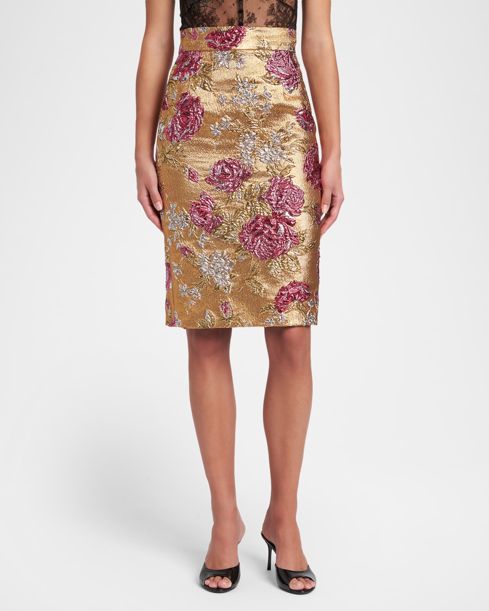 Dolce&Gabbana Metallic Floral Brocade Knee-Length skirt | Neiman