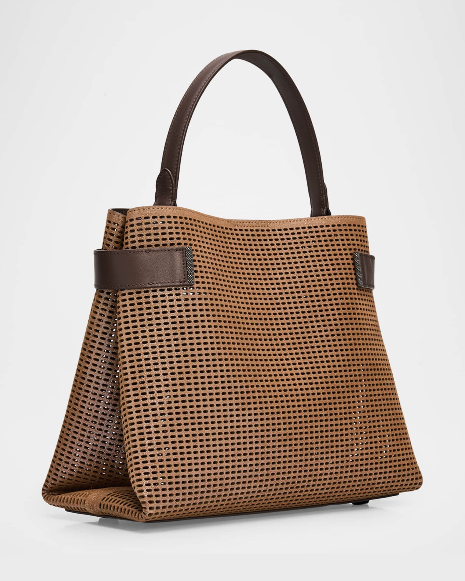 Brunello Cucinelli Essence Sparkling Leather Top-Handle Bag