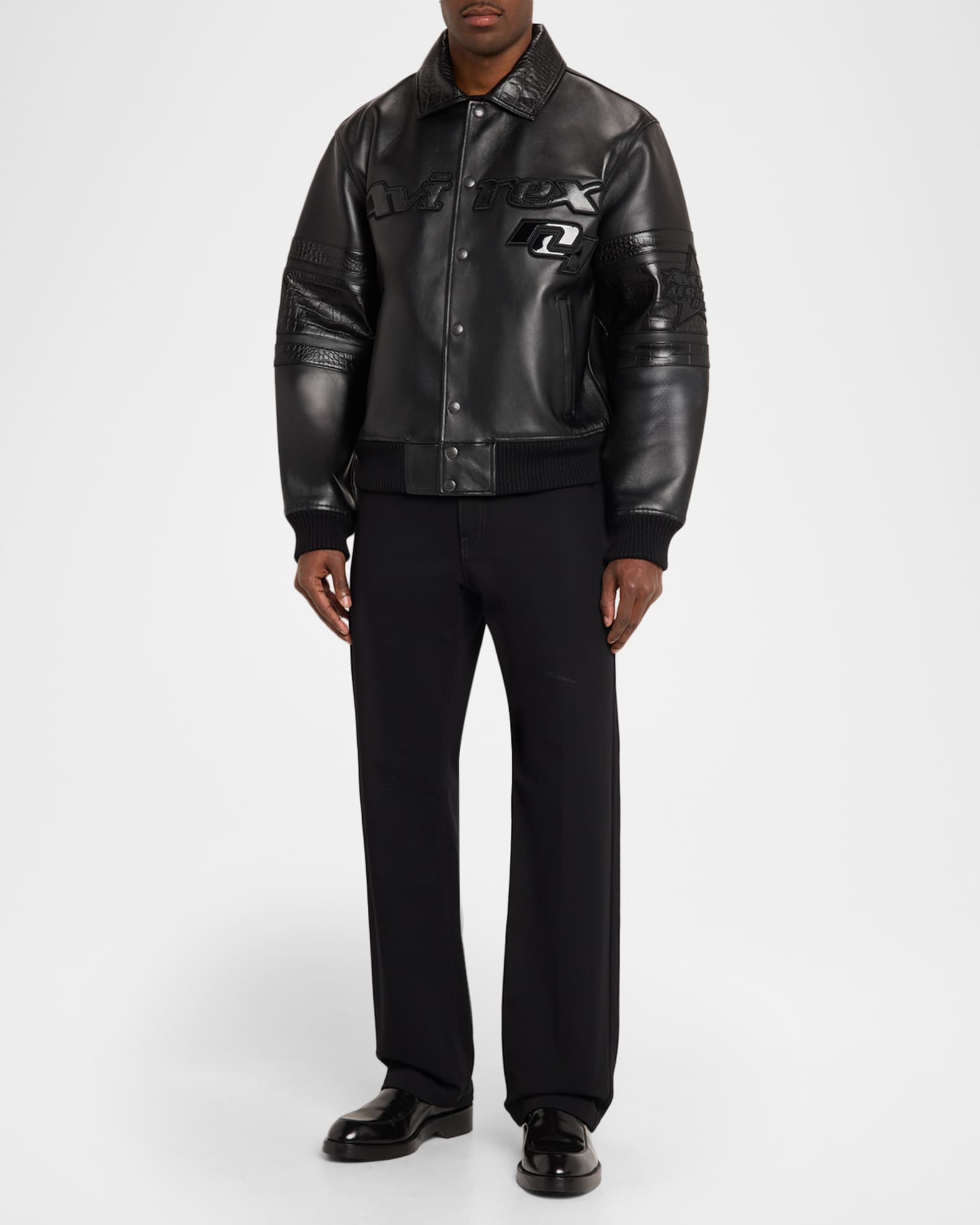ジャケット・アウター Arrivederci AVIREX Men's Legends Leather Croc-Effect Trim Bomber Jacket