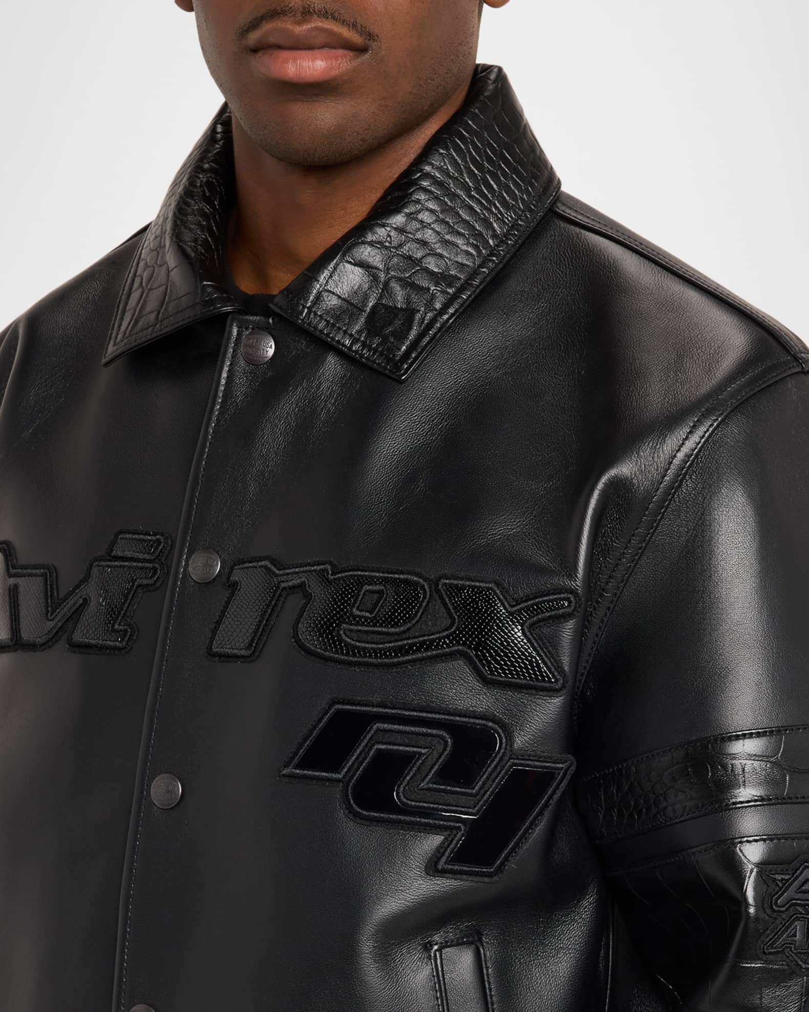 AVIREX Men's Legends Leather Croc-Effect Trim Bomber Jacket