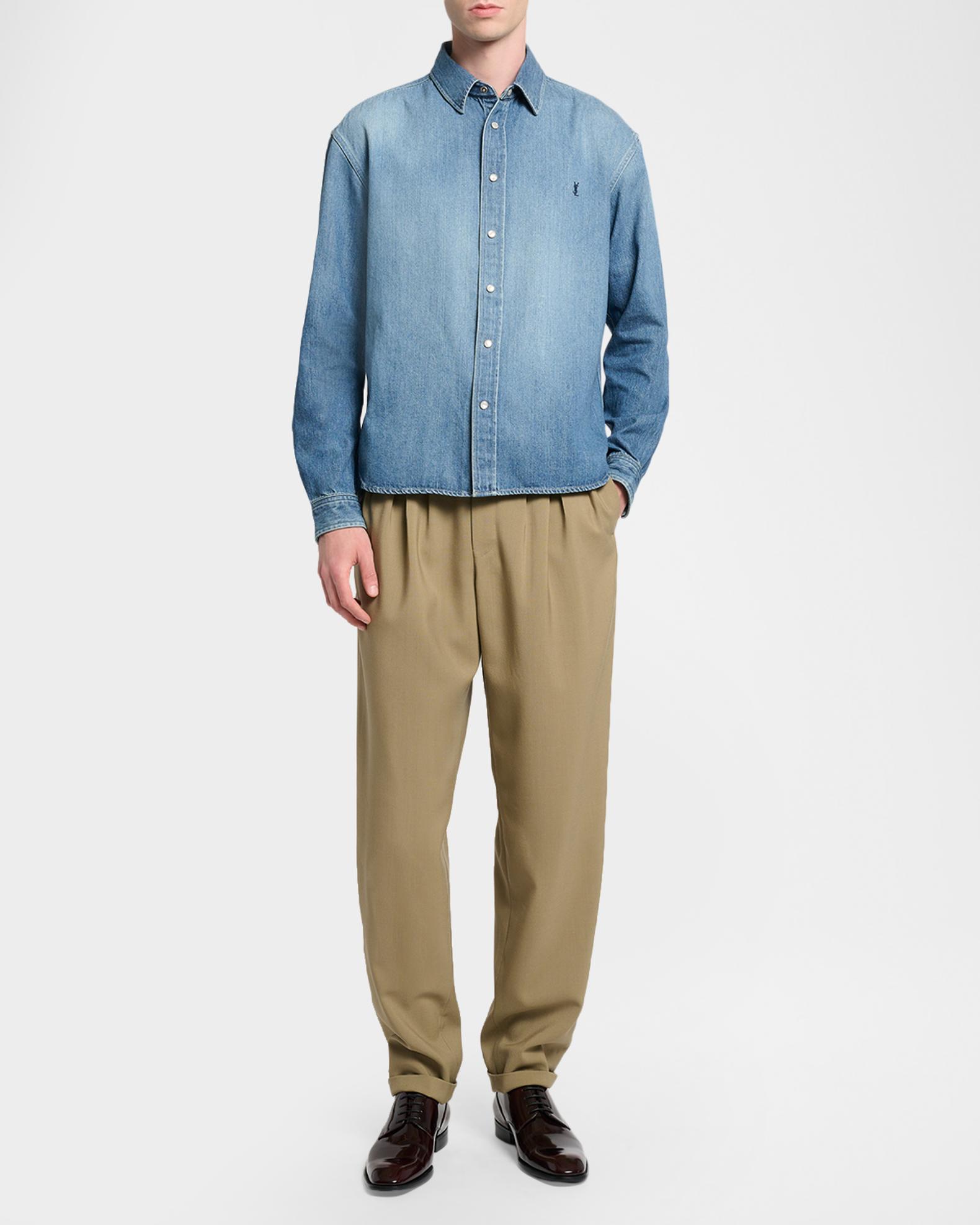 Saint Laurent Men's Colorado Embroidered Cassandre Snap-Front