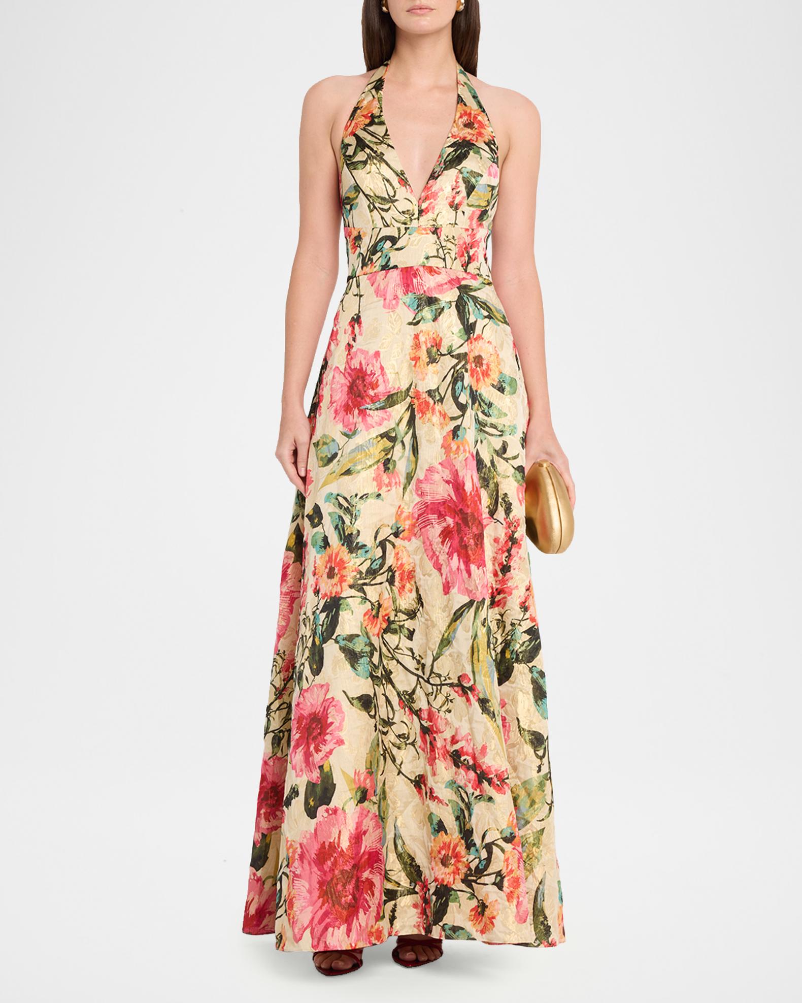 aidan mattox gowns & formal dresses Halter Print Jacquard Gown, Womens, 12, Pink Multi Ebay