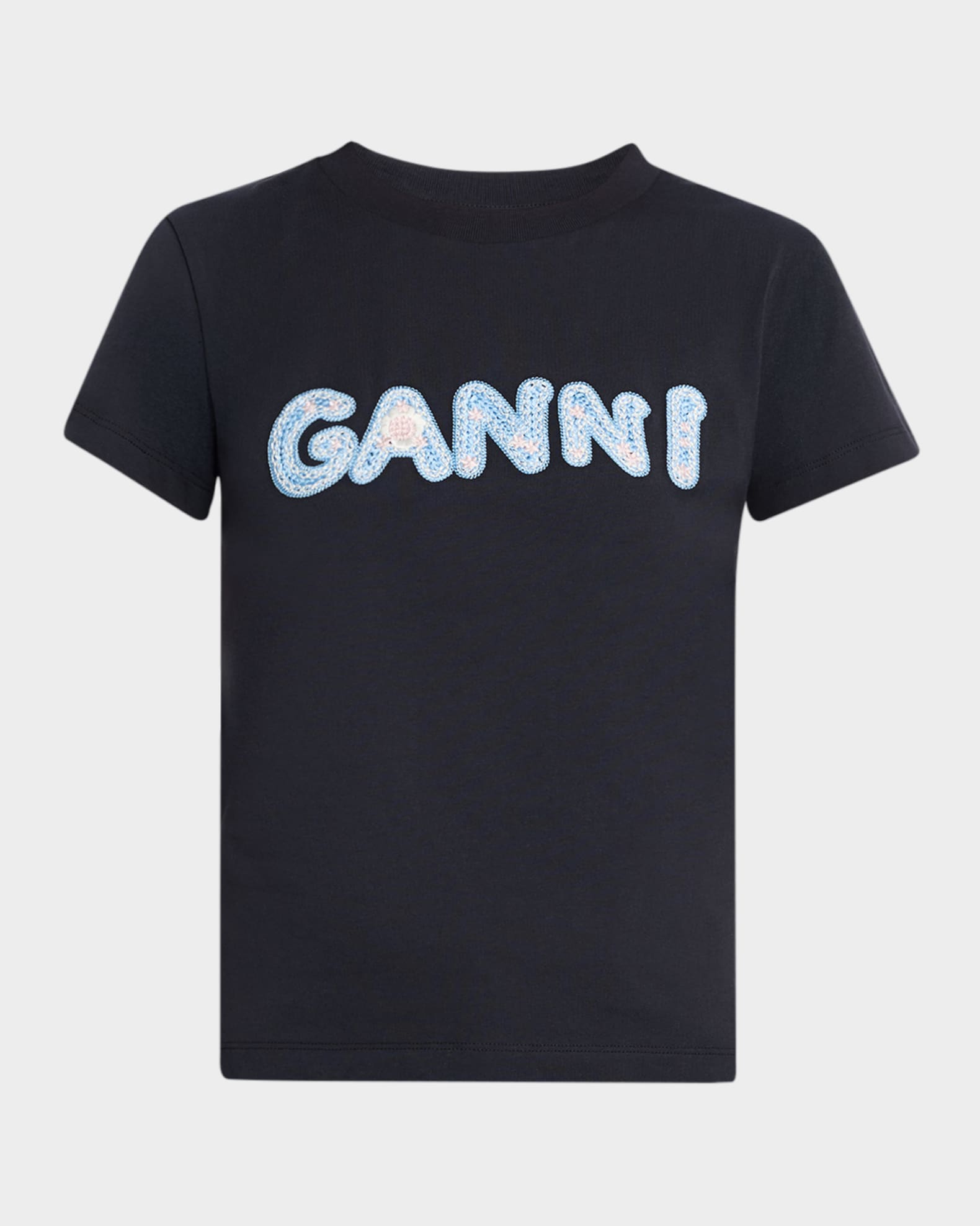 Ganni Logo Embroidered Cotton-Jersey Tee | Neiman Marcus