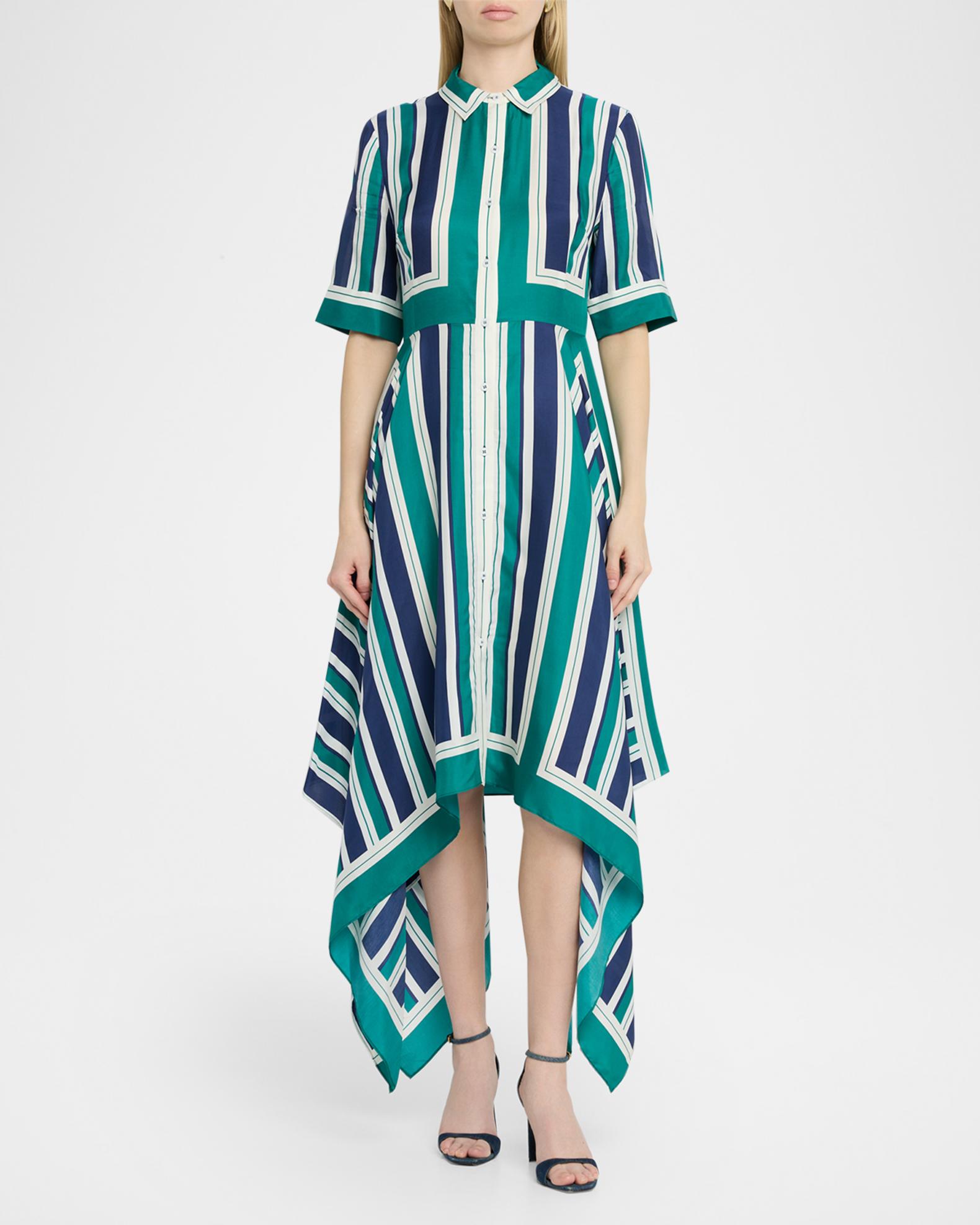 cotton blend handkerchief midi dress SIMKHAI Women's Abrielle Striped Midi-Shirtdress - Kelly Green Embroidered handkerchief patchwork Dress Long Polka-Dot A-Line Halter Size:DAD-2XL-FAMILY 56% Tencel lyocell/44% silk