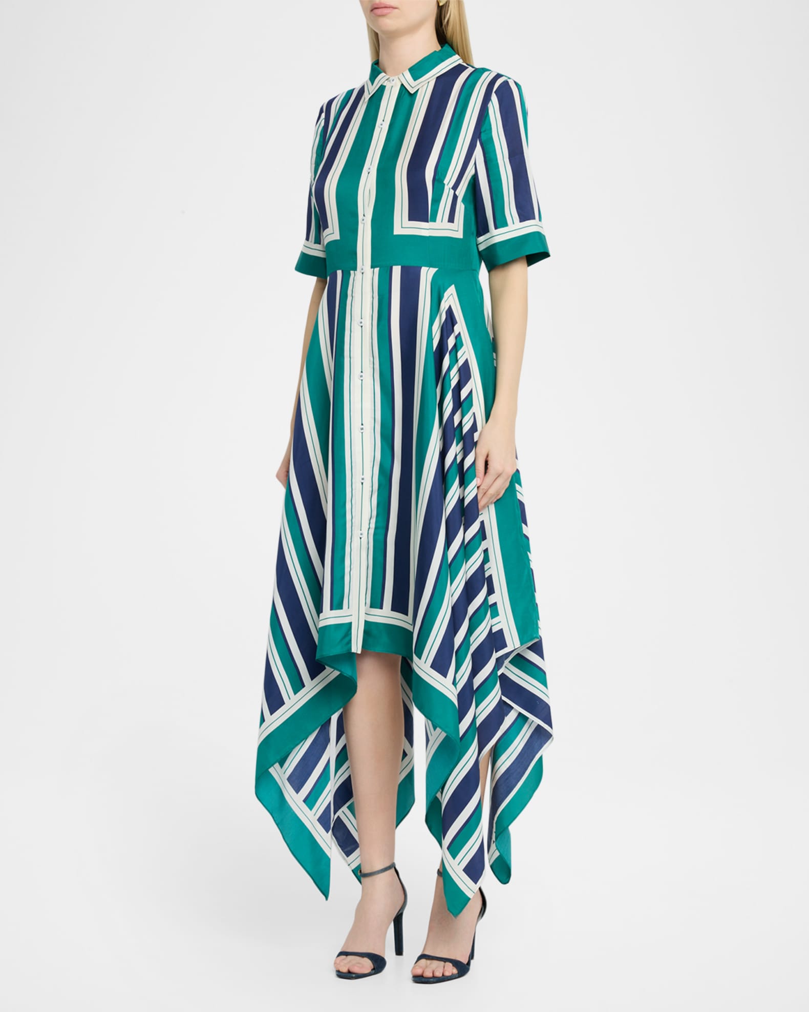 SIMKHAI Abrielle Striped Handkerchief Midi Dress | Neiman Marcus