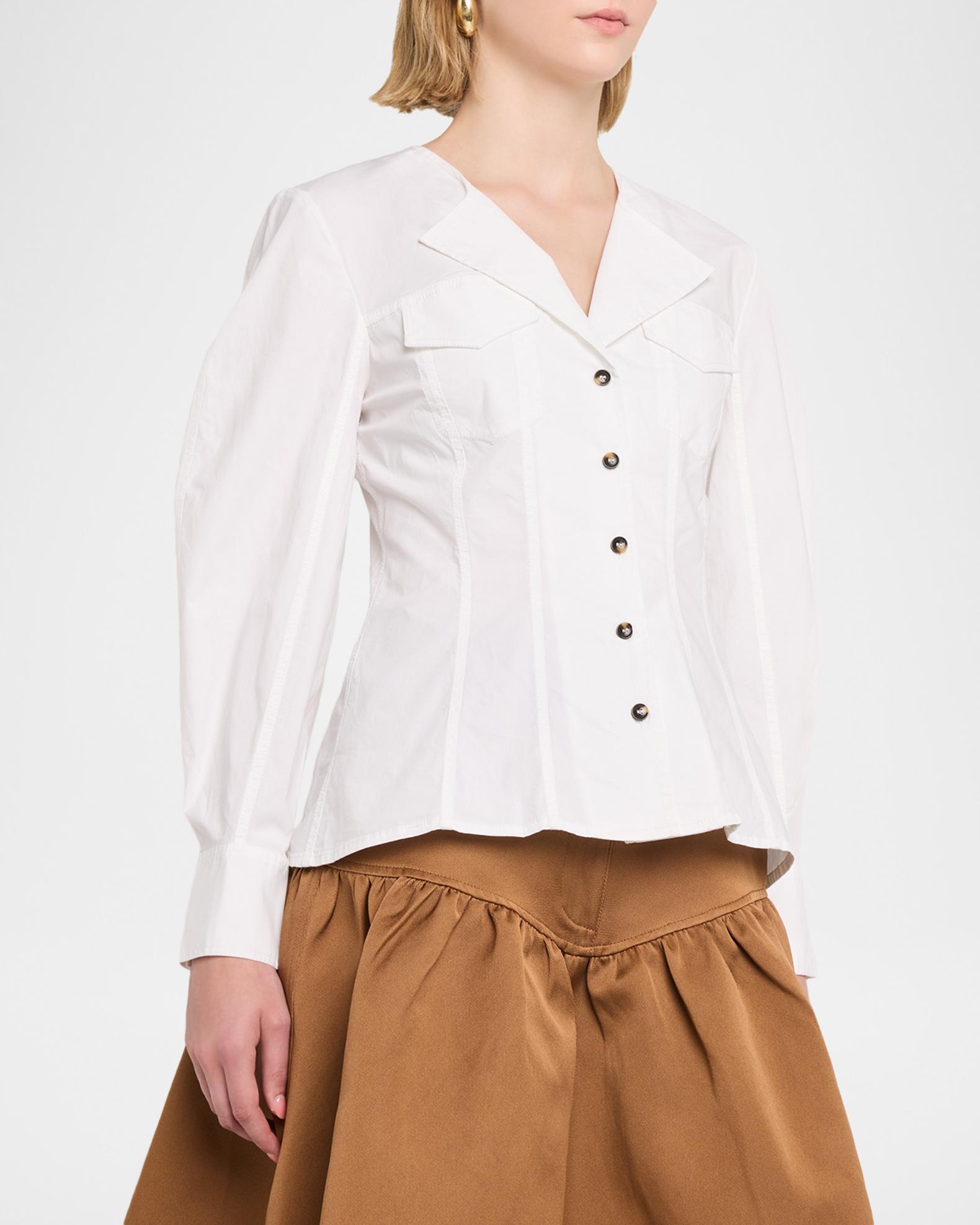 Ganni Long-Sleeve Seamed Cotton Top | Neiman Marcus